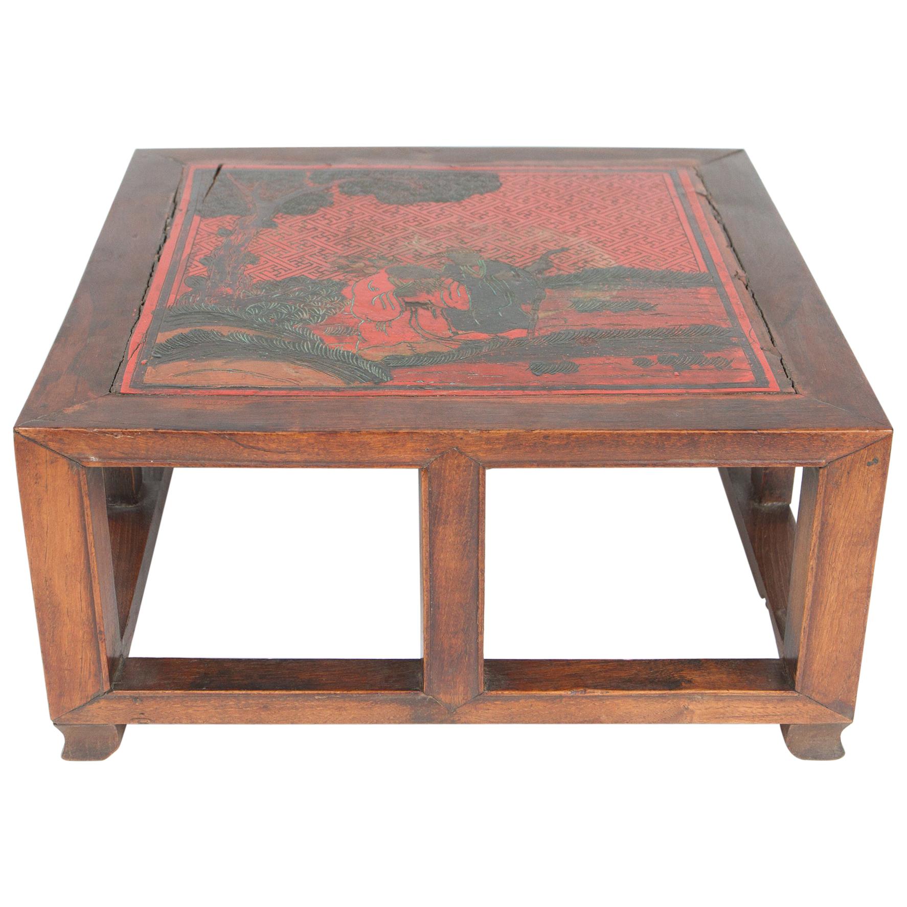 Qing Dynasty Chinese Export Red Lacquered Hand Painted Tray For Sale
