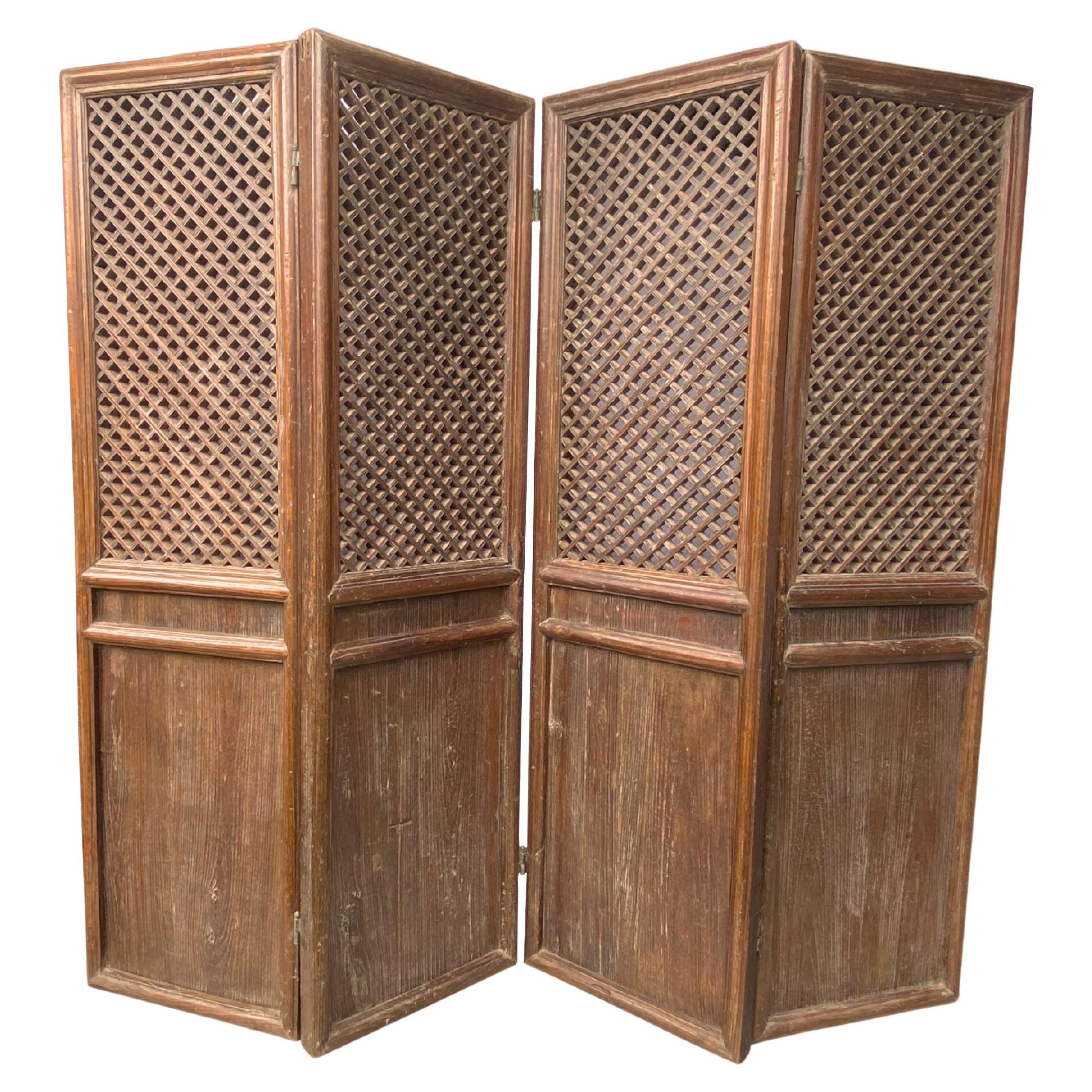 Qing Dynasty Chinese Four Panel Screen c. 1850 For Sale