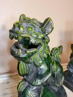 Antique Qing Dynasty Chinese Glazed Terracotta Guardian Lion Roof Tile Figures
