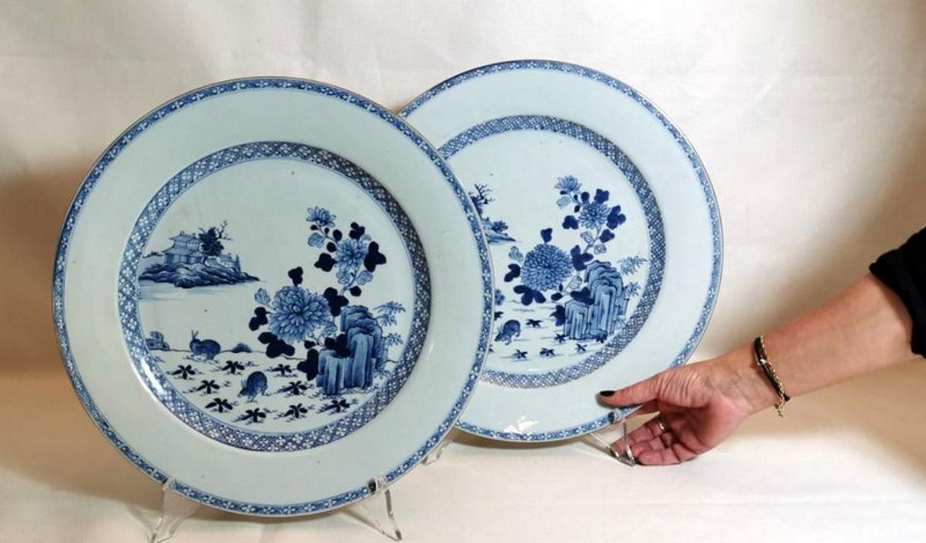 Qing Dynasty Chinese Large Porcelain Plates/Trays Cobalt Blue Hand Painted 8