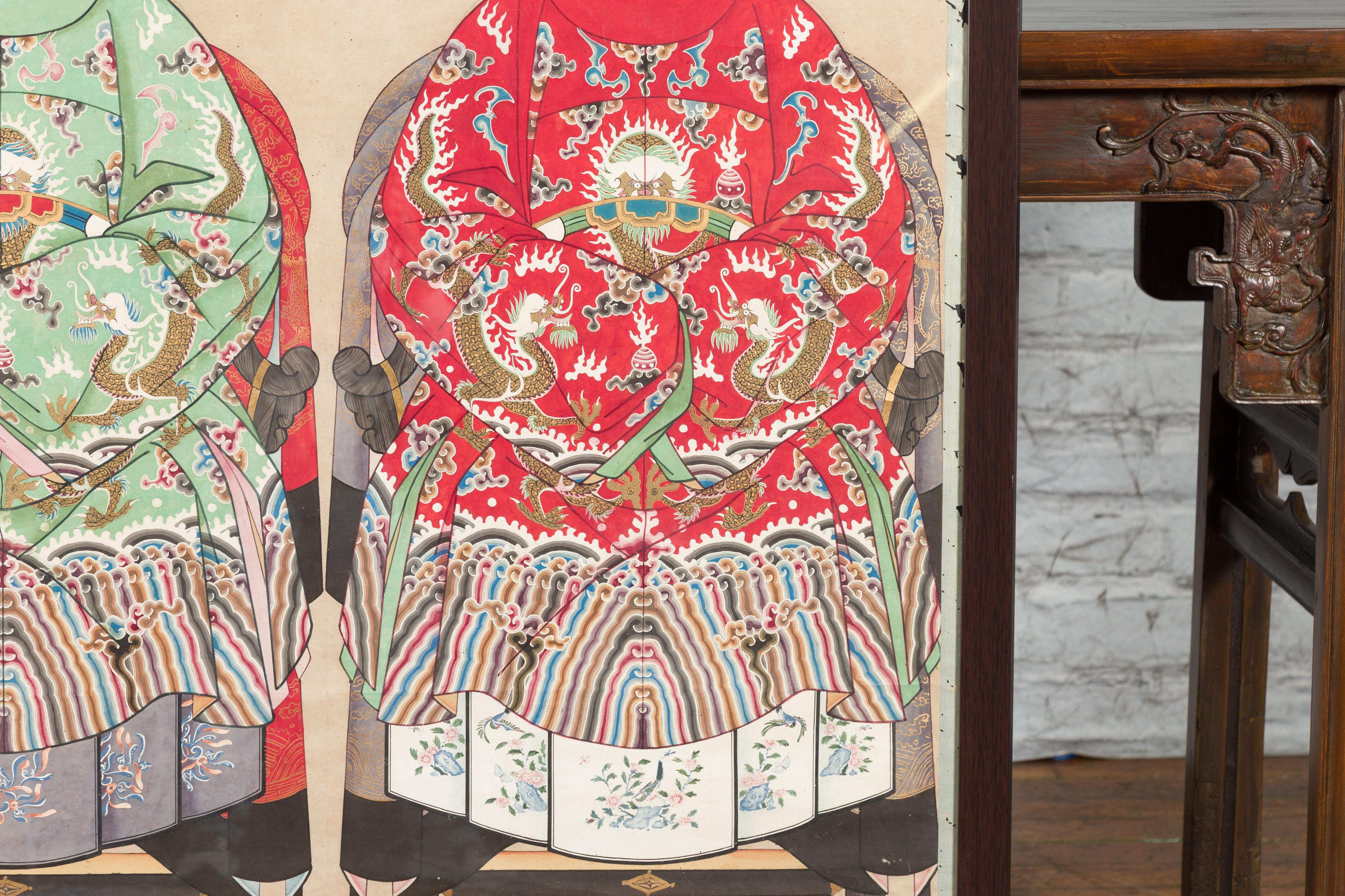 Chinesisches Gemälde einer königlichen Familie aus der Qing-Dynastie mit Drachenmotiven im Angebot 5