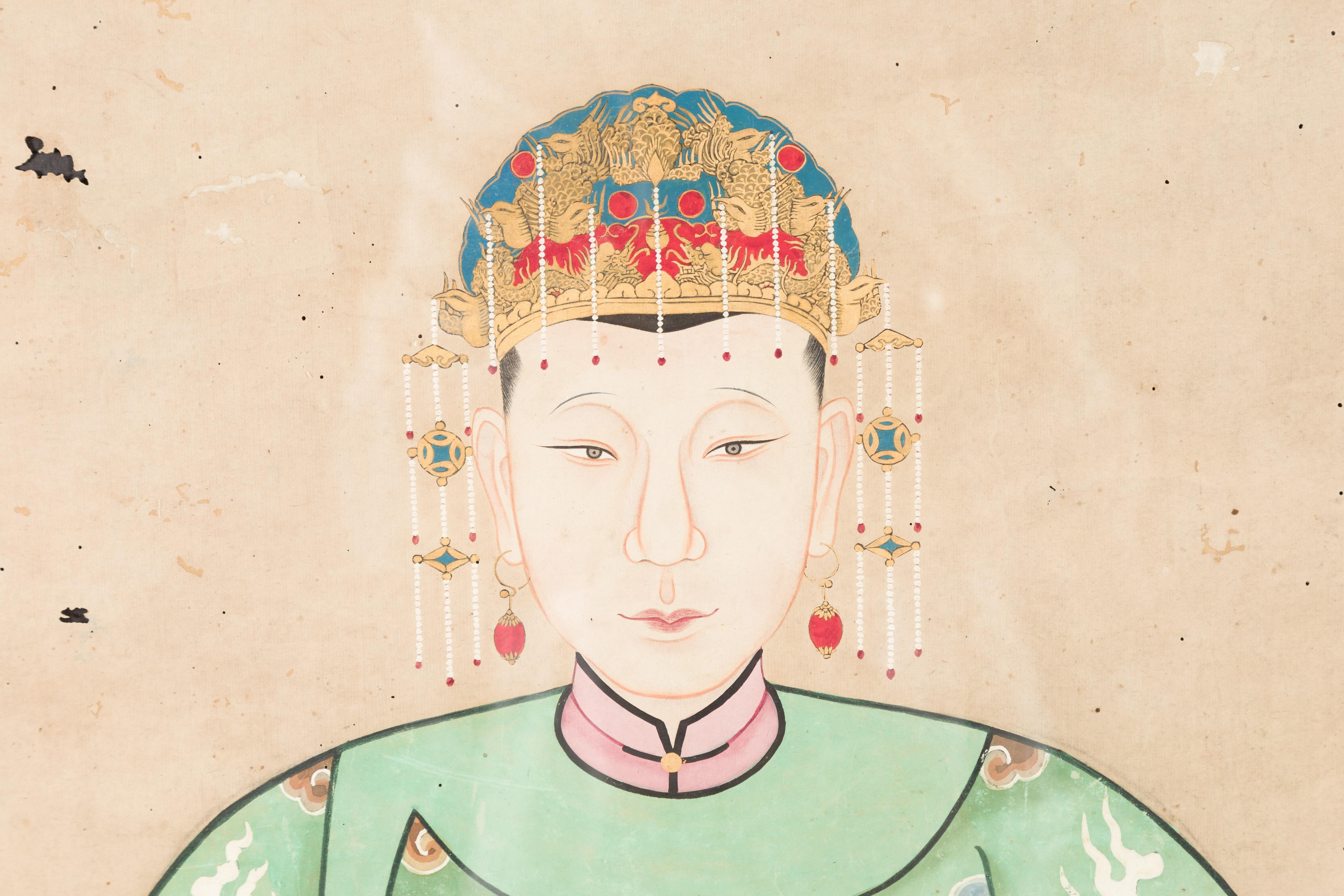 Chinesisches Gemälde einer königlichen Familie aus der Qing-Dynastie mit Drachenmotiven im Angebot 13