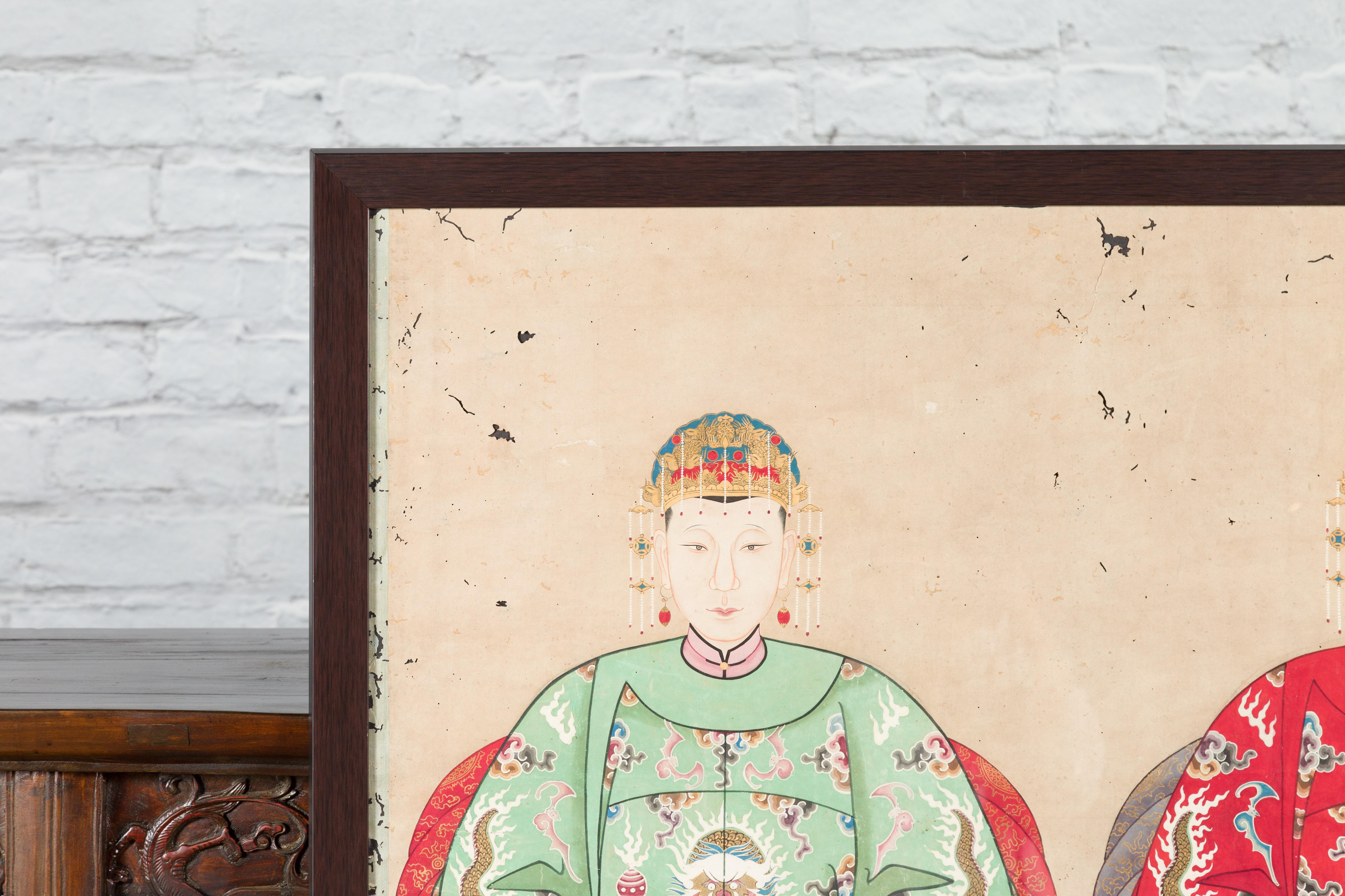 Chinesisches Gemälde einer königlichen Familie aus der Qing-Dynastie mit Drachenmotiven im Zustand „Gut“ im Angebot in Yonkers, NY