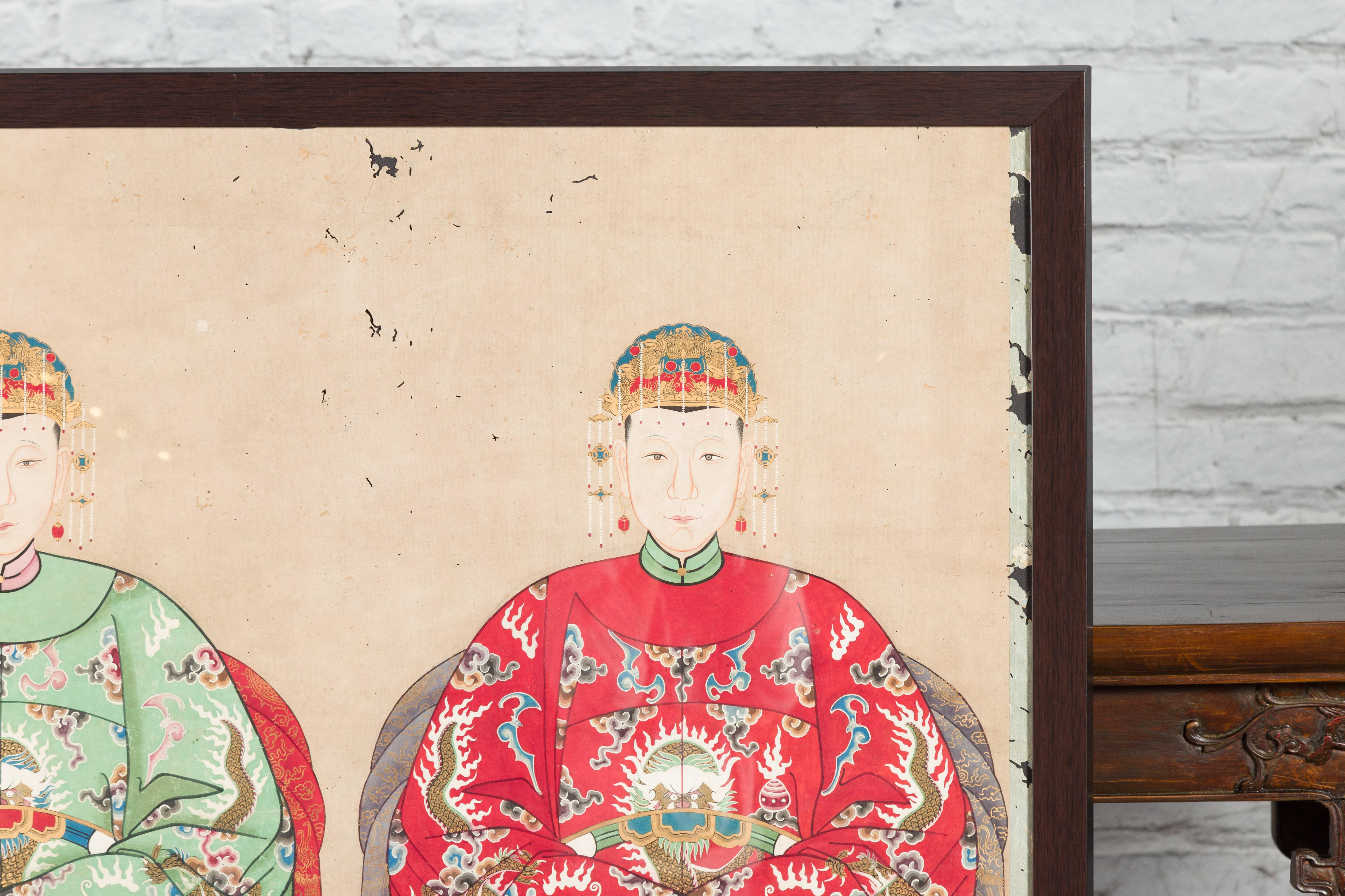 Chinesisches Gemälde einer königlichen Familie aus der Qing-Dynastie mit Drachenmotiven (20. Jahrhundert) im Angebot