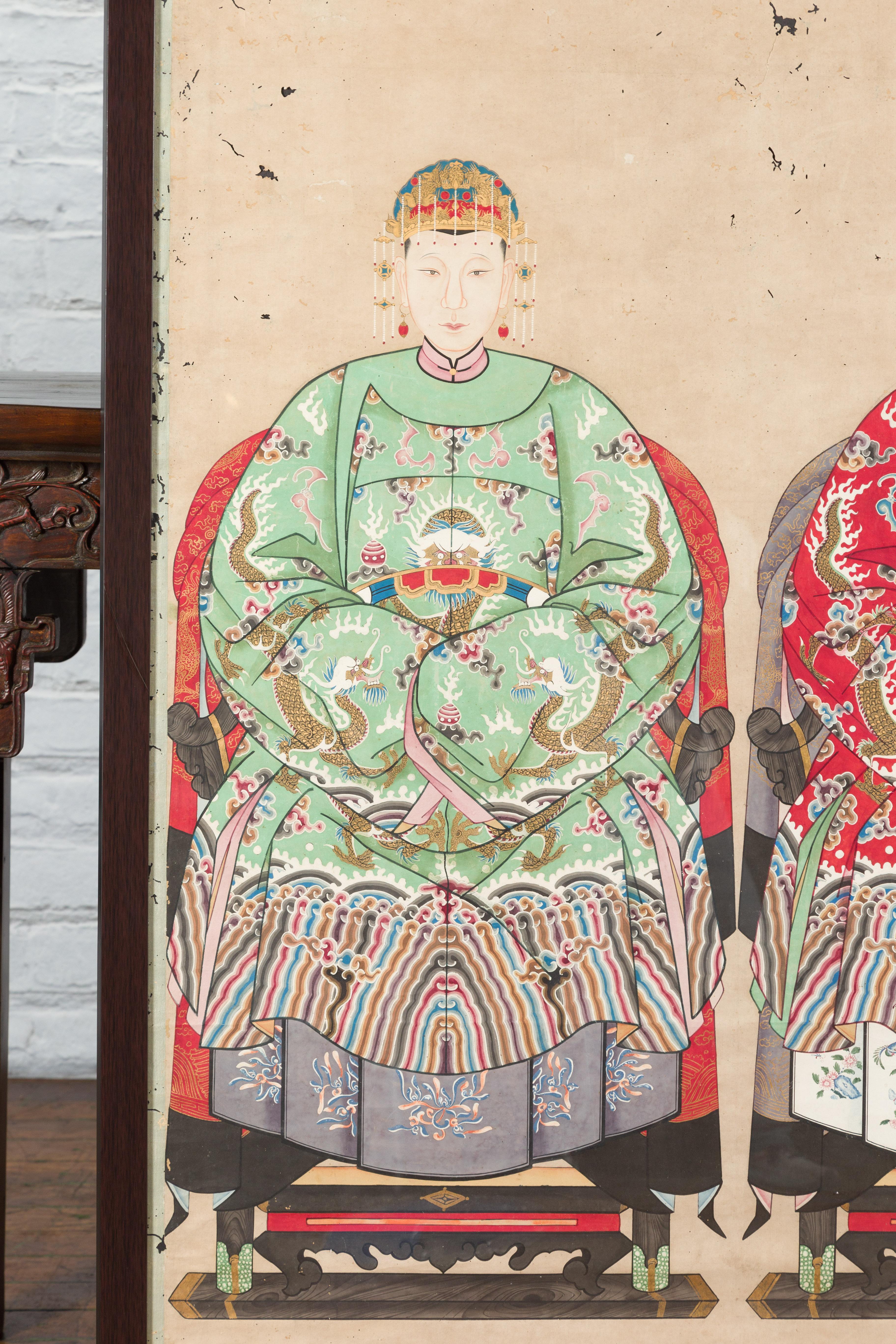 Chinesisches Gemälde einer königlichen Familie aus der Qing-Dynastie mit Drachenmotiven im Angebot 2