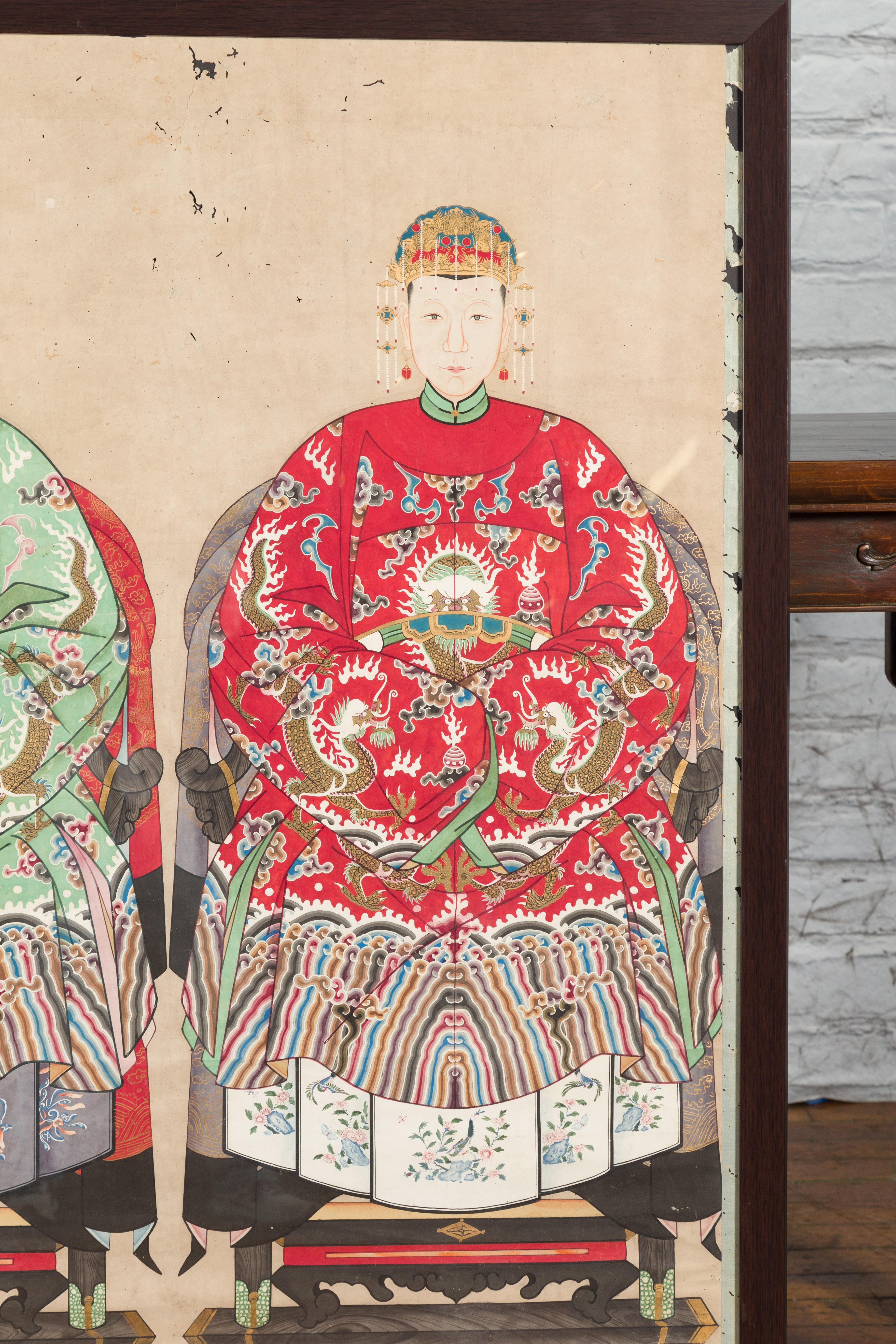Chinesisches Gemälde einer königlichen Familie aus der Qing-Dynastie mit Drachenmotiven im Angebot 3