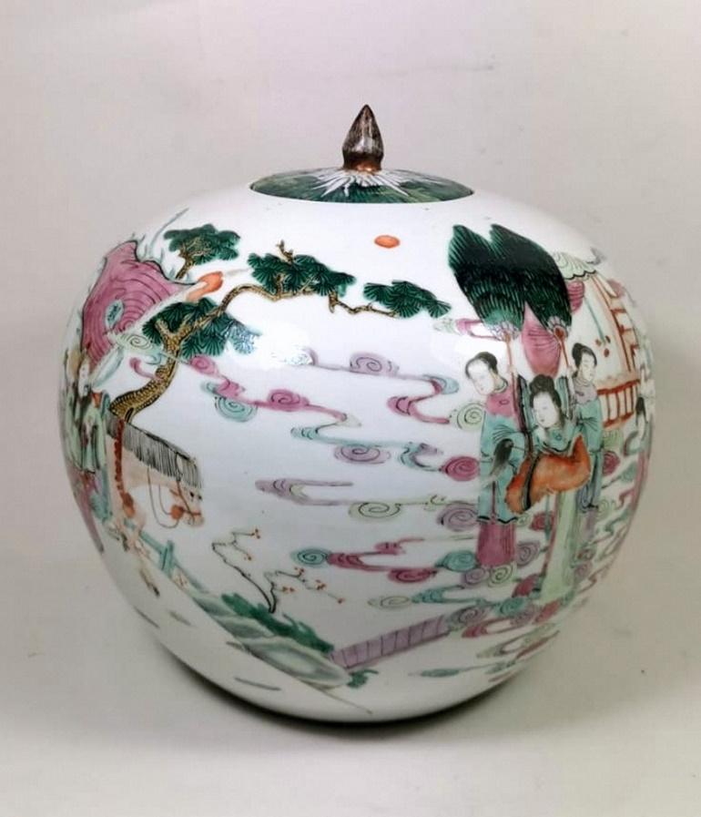 Chinois Pot à gingembre en porcelaine de Chine de la dynastie Qing avec couvercle et caractères nobles