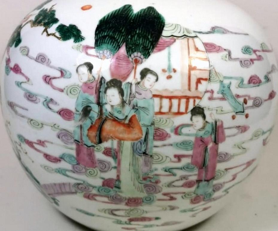 Qing Dynasty Chinese Porcelain Ginger Jar with Lid and Noble Characters In Good Condition In Prato, Tuscany