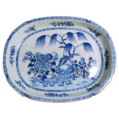 Qing Dynasty Chinese Porcelain Tray Hand-Painted in Blue Cobalt
