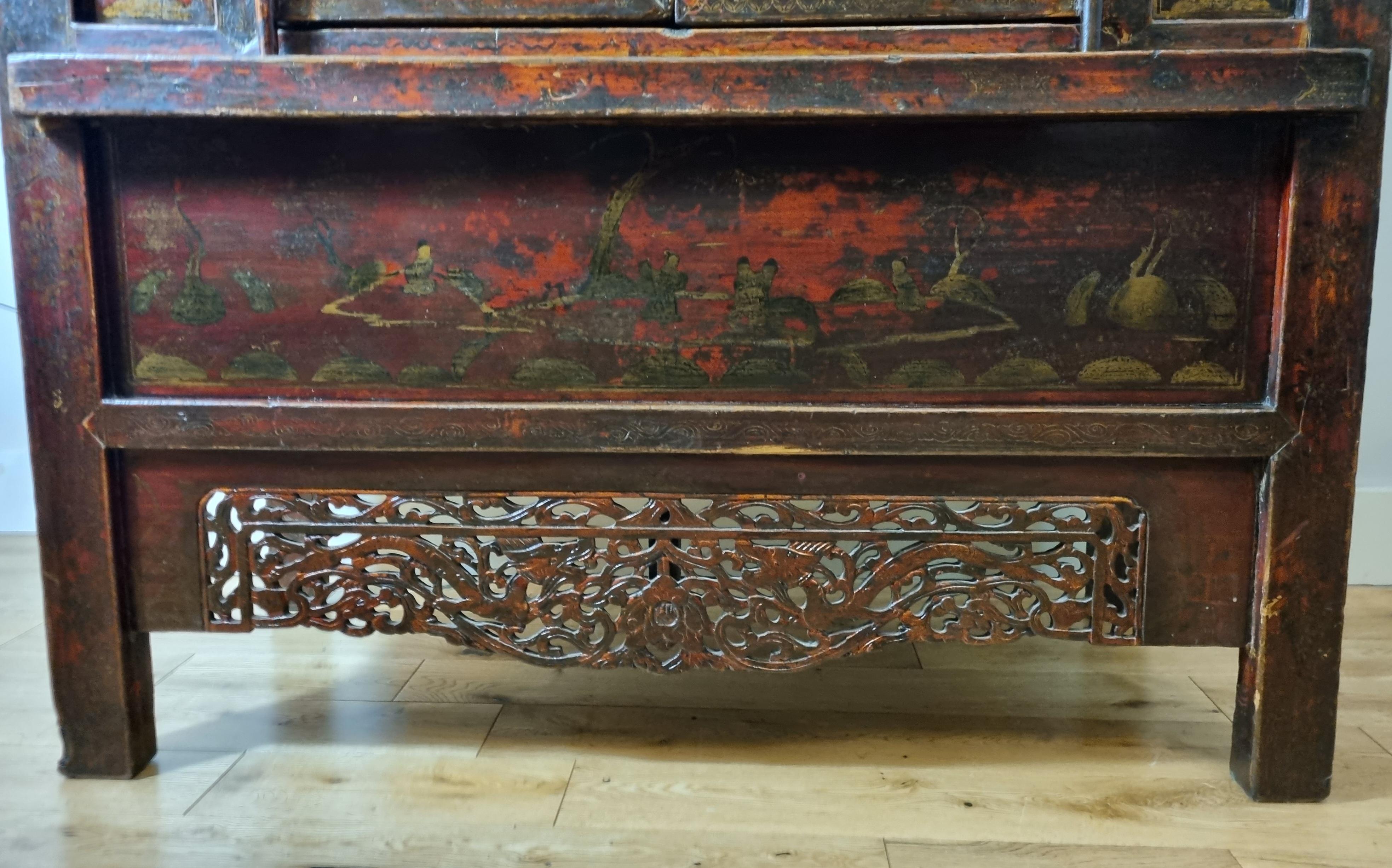 Qing Dynasty Chinese Red Lacquered Cabinet - Shanxi Province For Sale 2