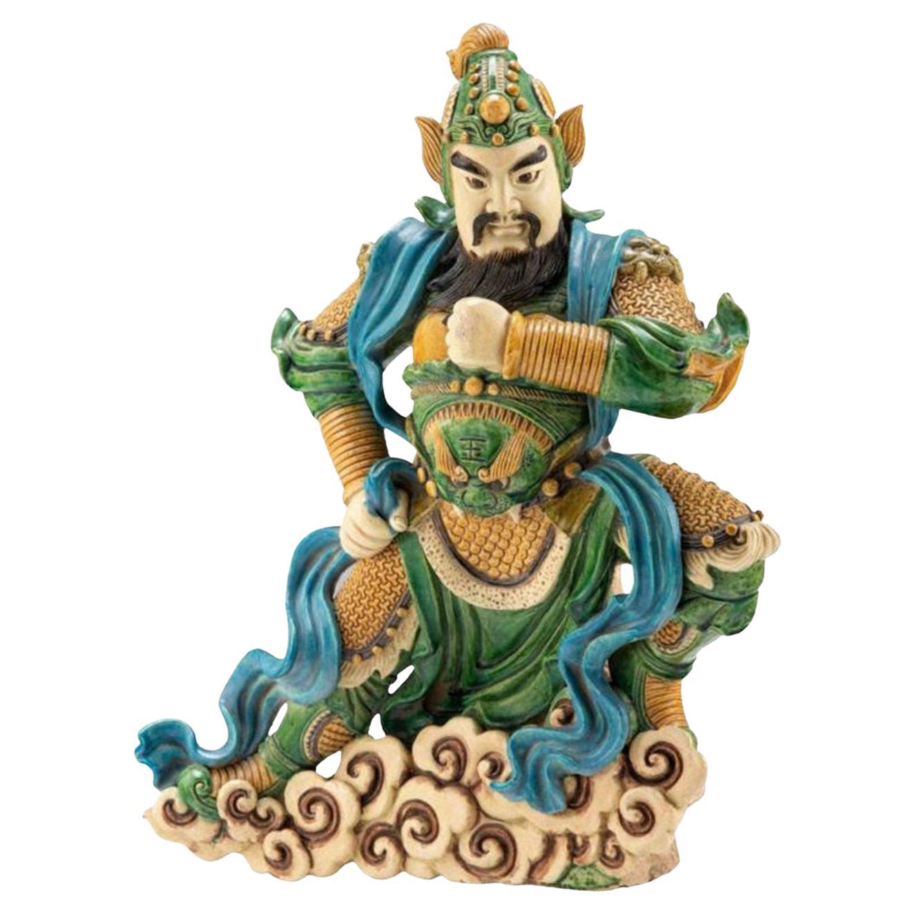 Qing Dynasty Chinese Sancai Temple Guardian Figure For Sale