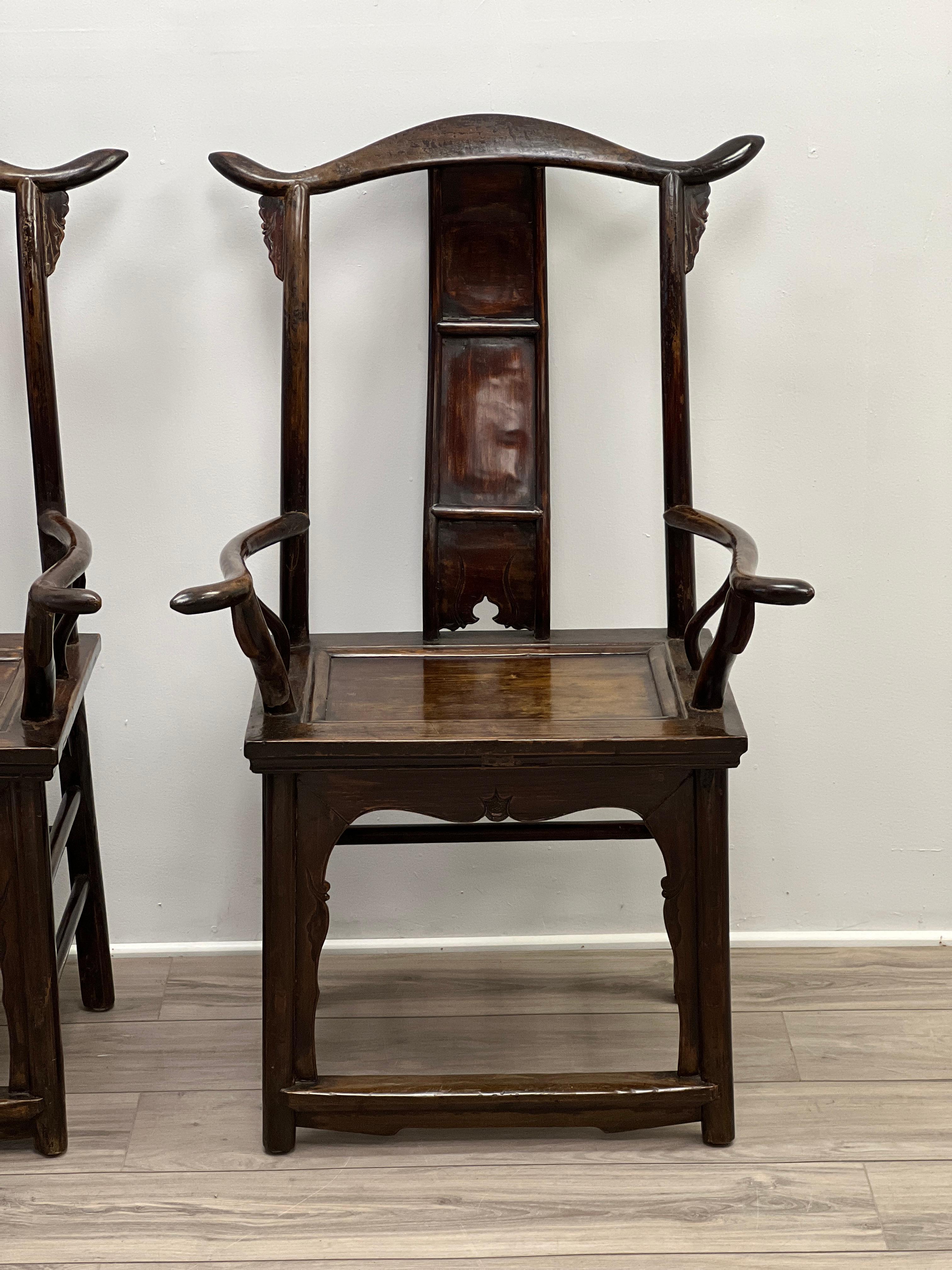 Qing Dynasty Chinese Yoke back Officials Hat Chairs In Good Condition In Nashville, TN