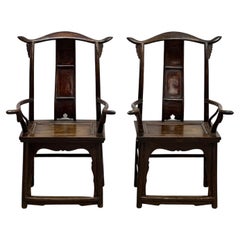 Antique Qing Dynasty Chinese Yoke back Officials Hat Chairs