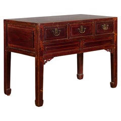 Qing Dynasty Console Table with Drawers and Carved Spandrels, Early 20th Century