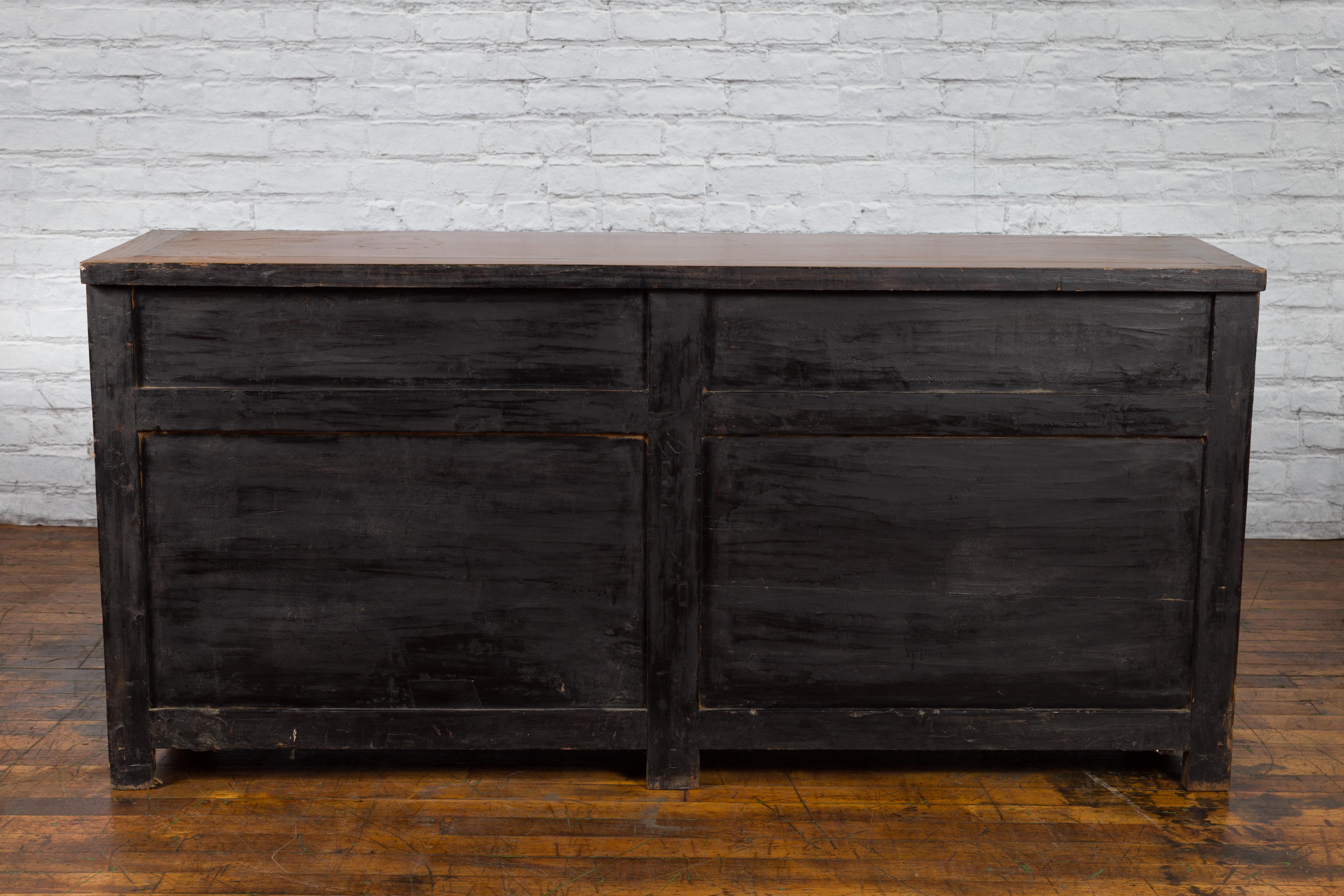 Qing Dynasty Elm Sideboard with Four Drawers over Four Doors and Natural Patina For Sale 8