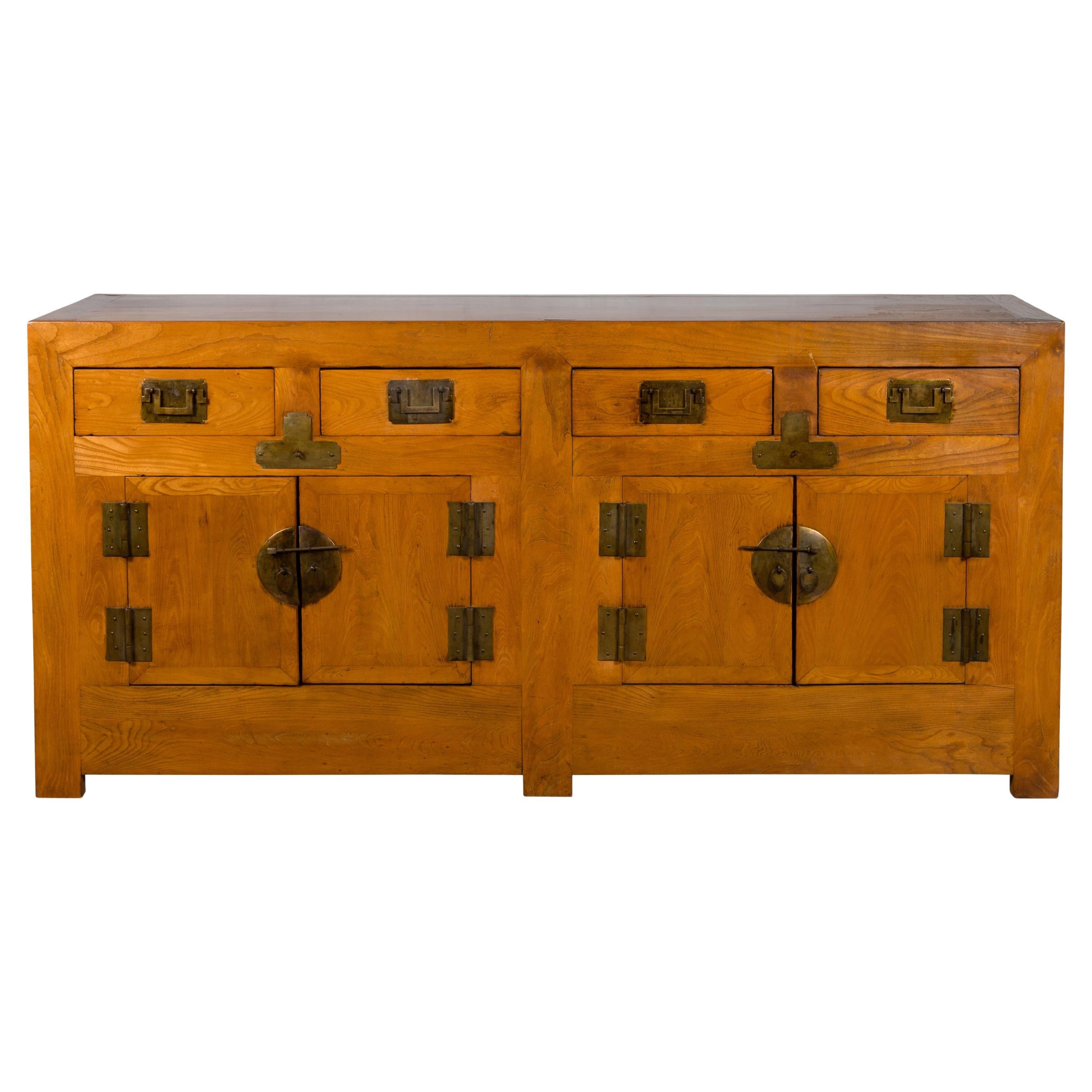 Qing Dynasty Elm Sideboard with Four Drawers over Four Doors and Natural Patina