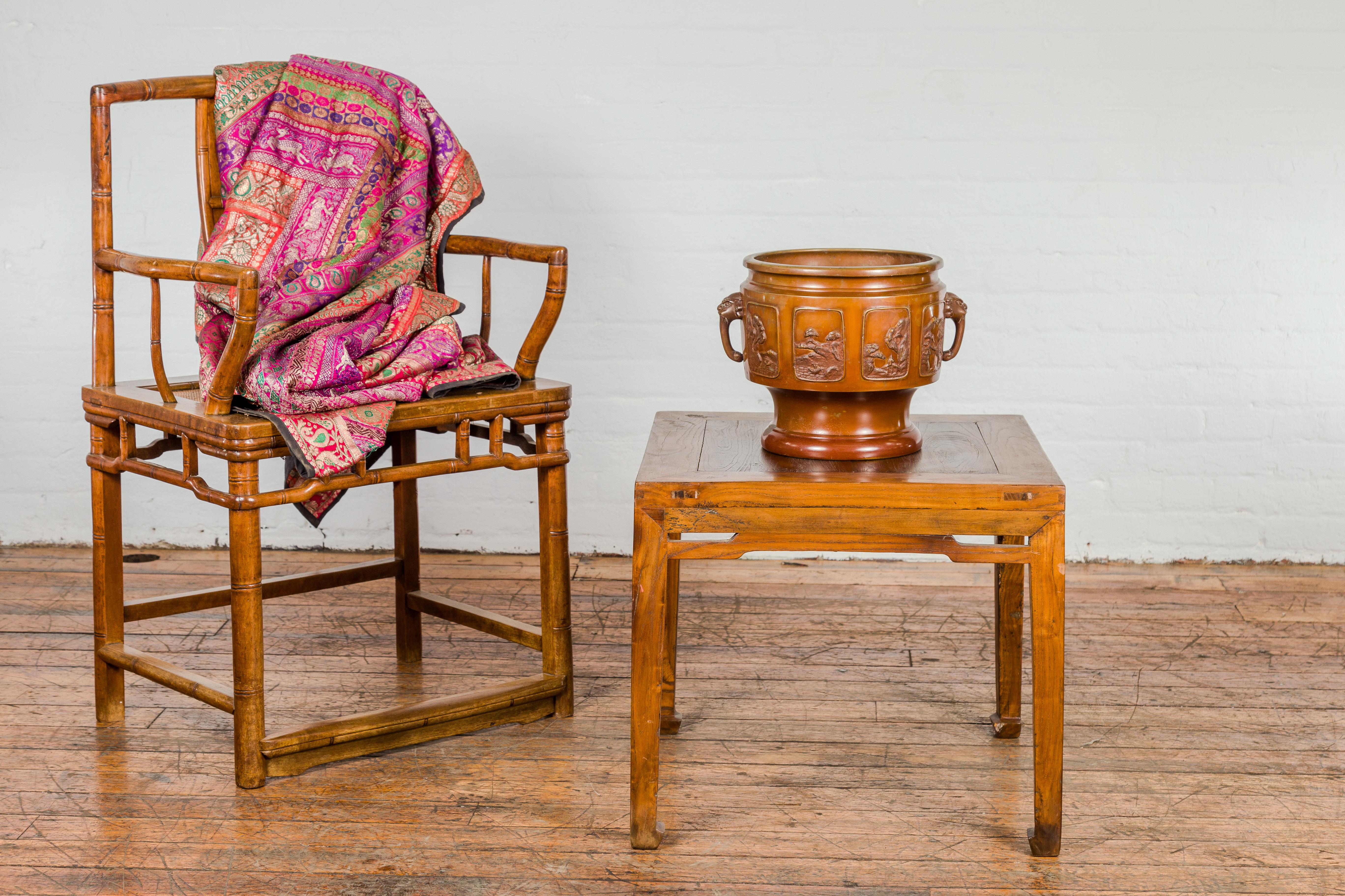 Qing Dynasty Elm Stool or Drinks Table with Horse Hoof Feet and Humpback Apron For Sale 5