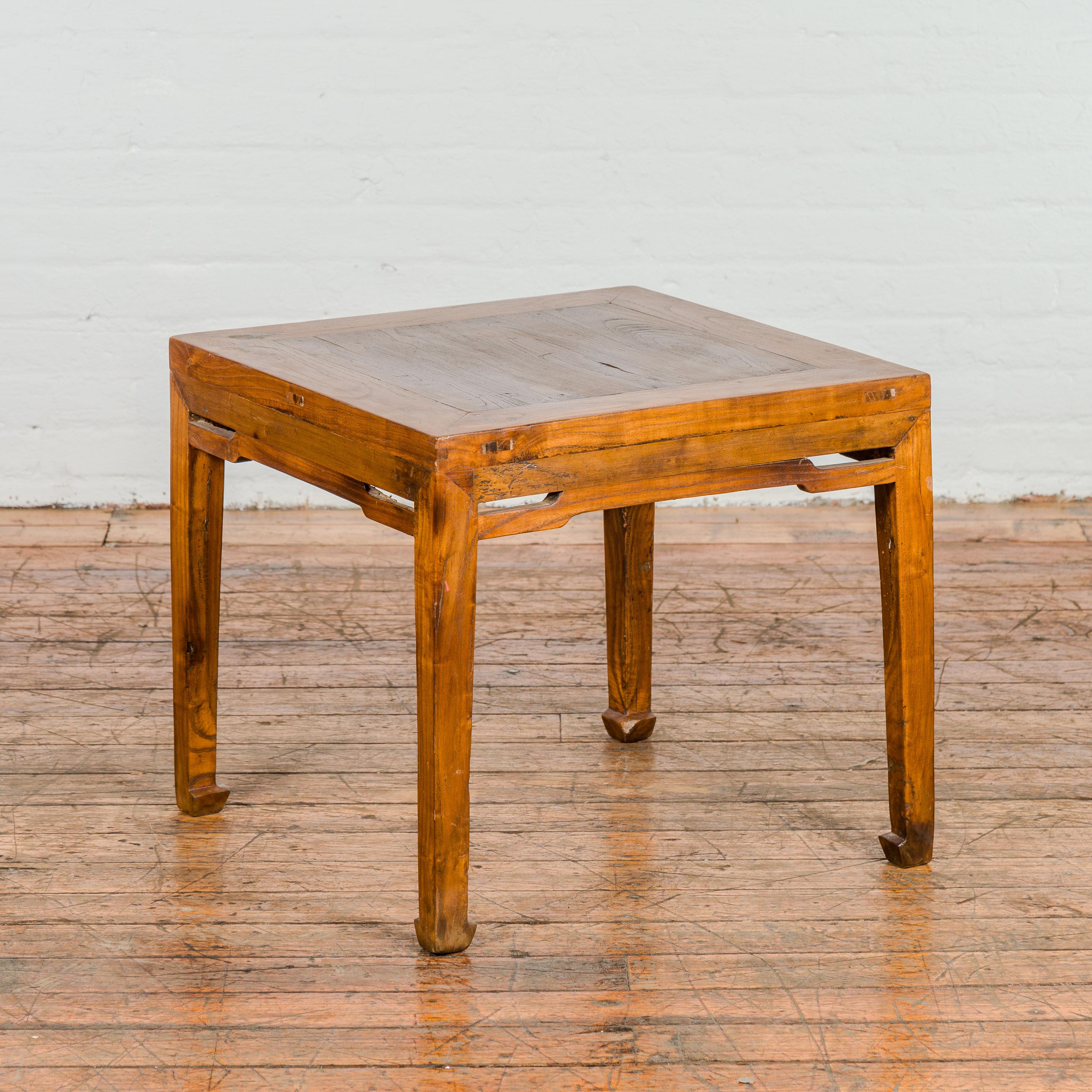 Qing Dynasty Elm Stool or Drinks Table with Horse Hoof Feet and Humpback Apron For Sale 6