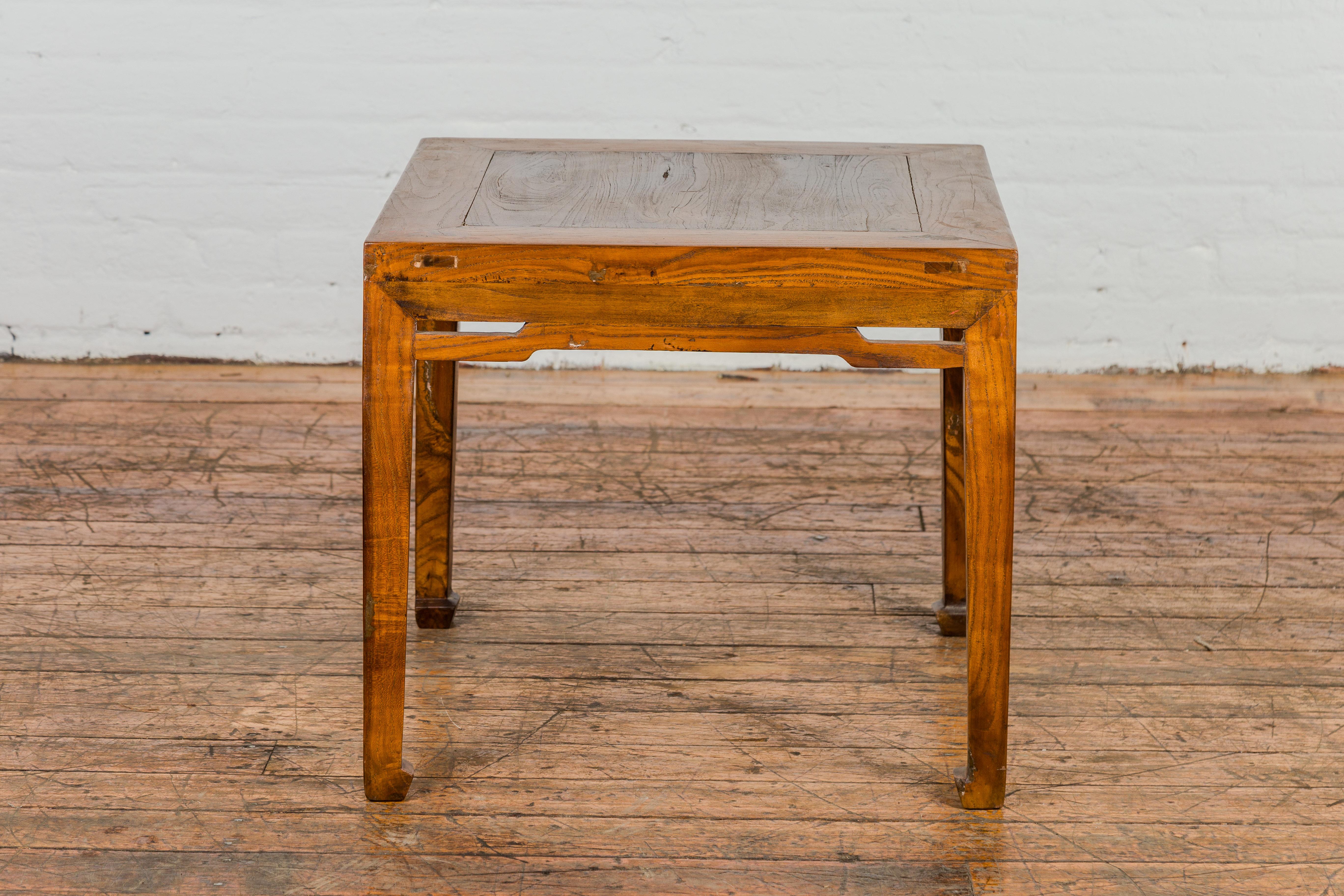 Qing Dynasty Elm Stool or Drinks Table with Horse Hoof Feet and Humpback Apron For Sale 10