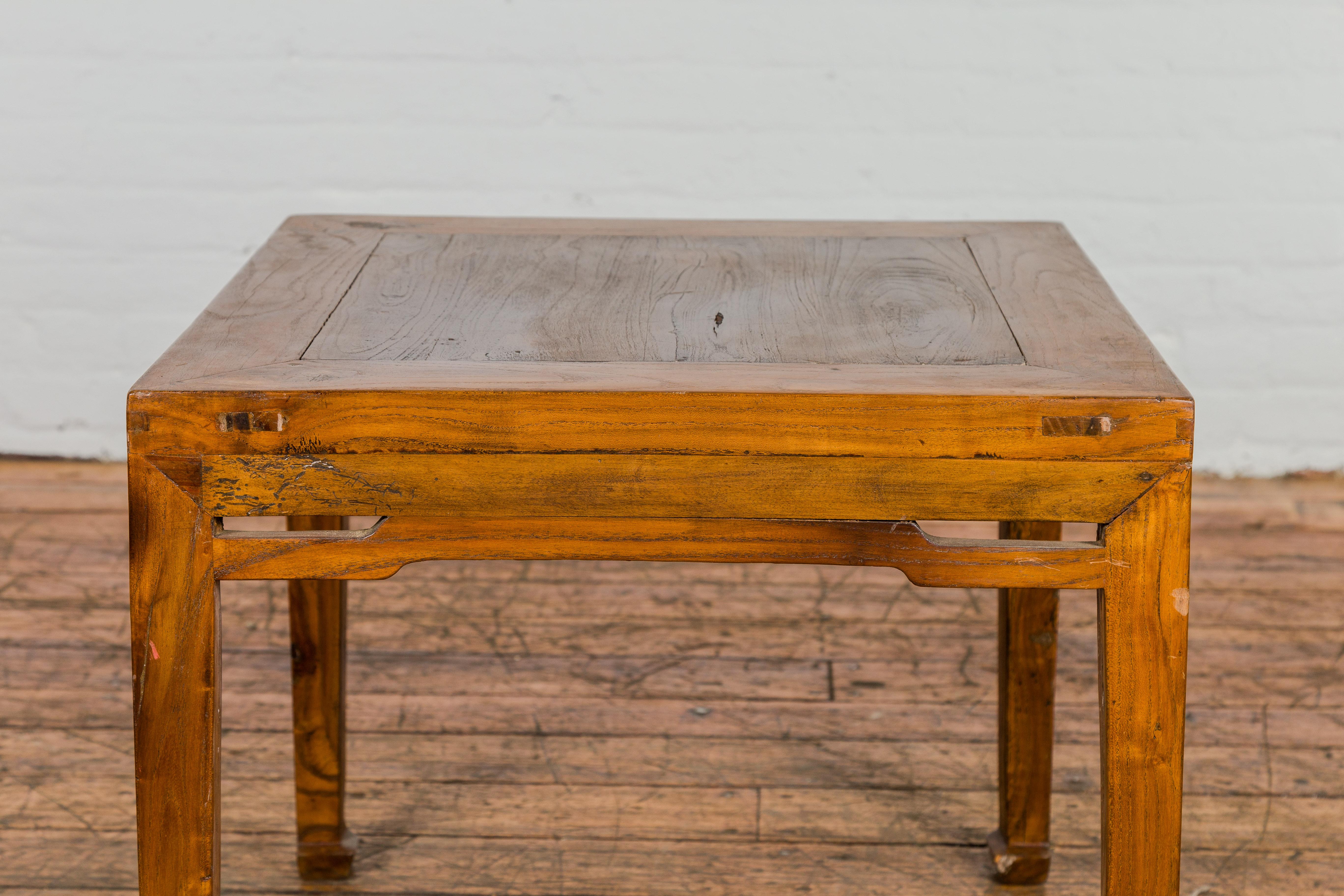 Chinese Qing Dynasty Elm Stool or Drinks Table with Horse Hoof Feet and Humpback Apron For Sale