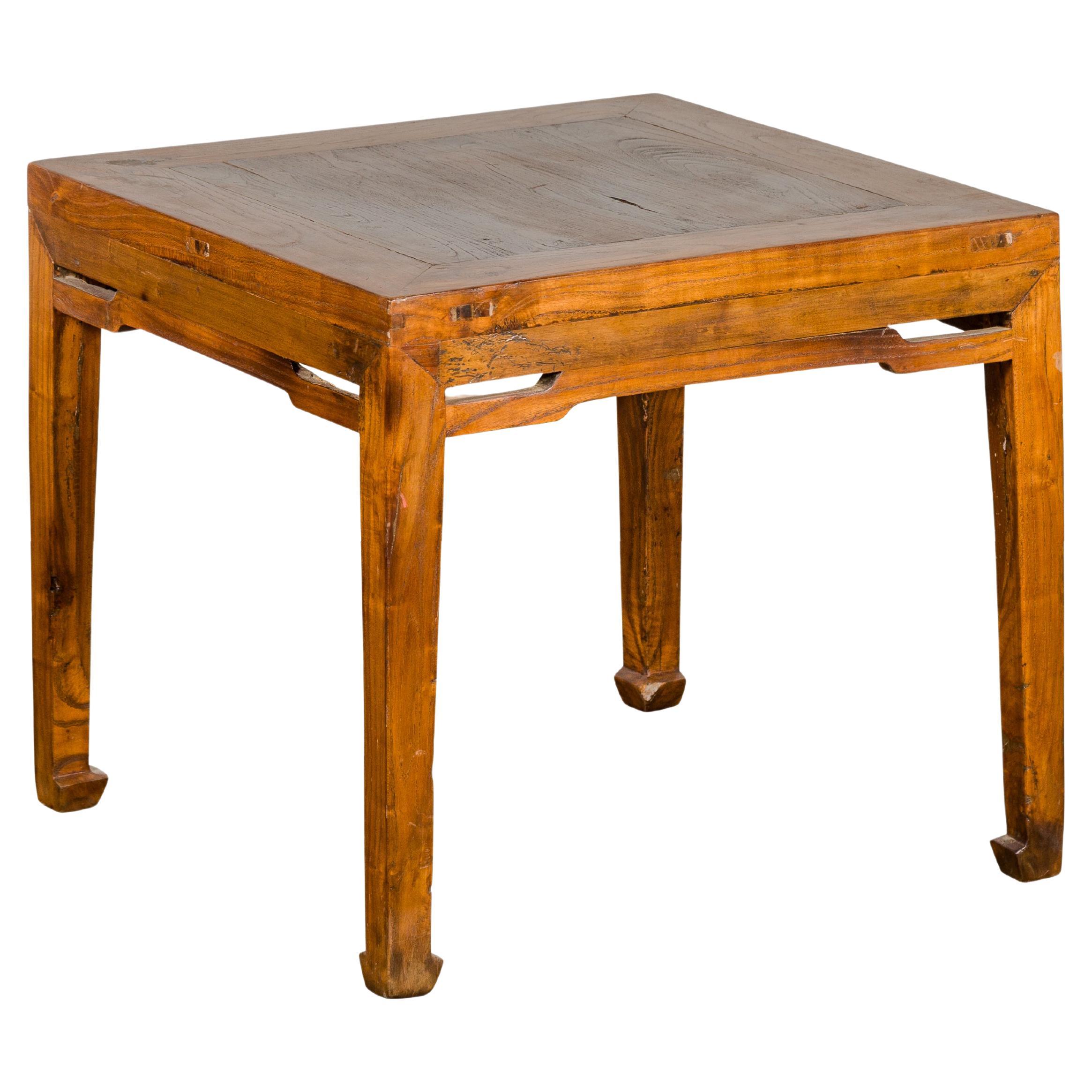 Qing Dynasty Elm Stool or Drinks Table with Horse Hoof Feet and Humpback Apron For Sale