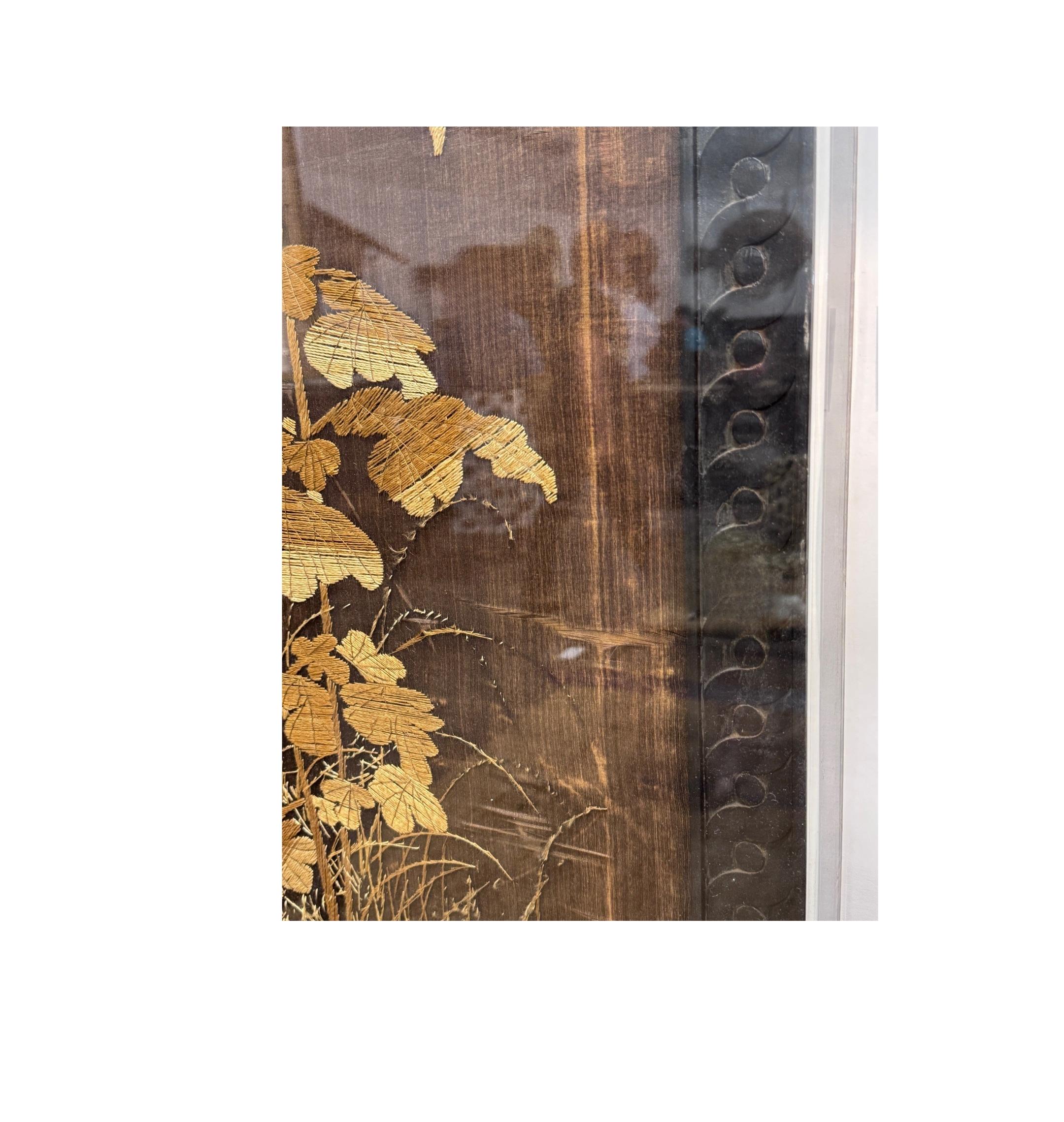 Qing Dynasty Embroidered Rooster Tapestry  2 with Wood Frame,  in Lucite Box For Sale 5