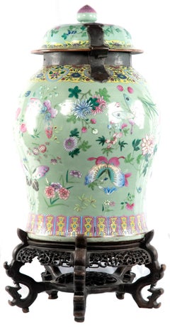 Qing Dynasty Famille Verte Baluster Vase with Stand, 1875-1908
