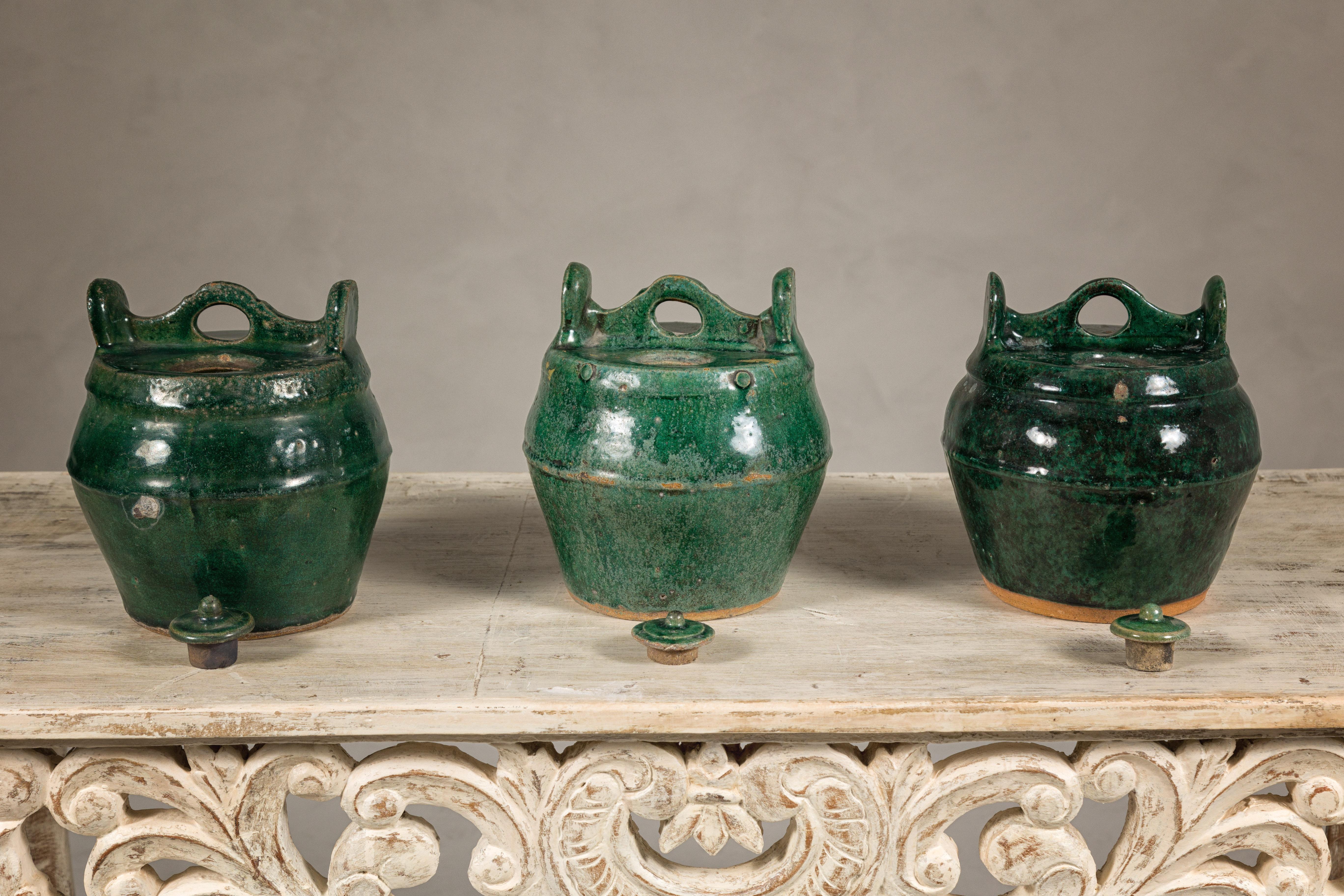 Qing Dynasty Green Glaze Late 19th Century Shiwan Ware Pottery Teapots Sold Each For Sale 6