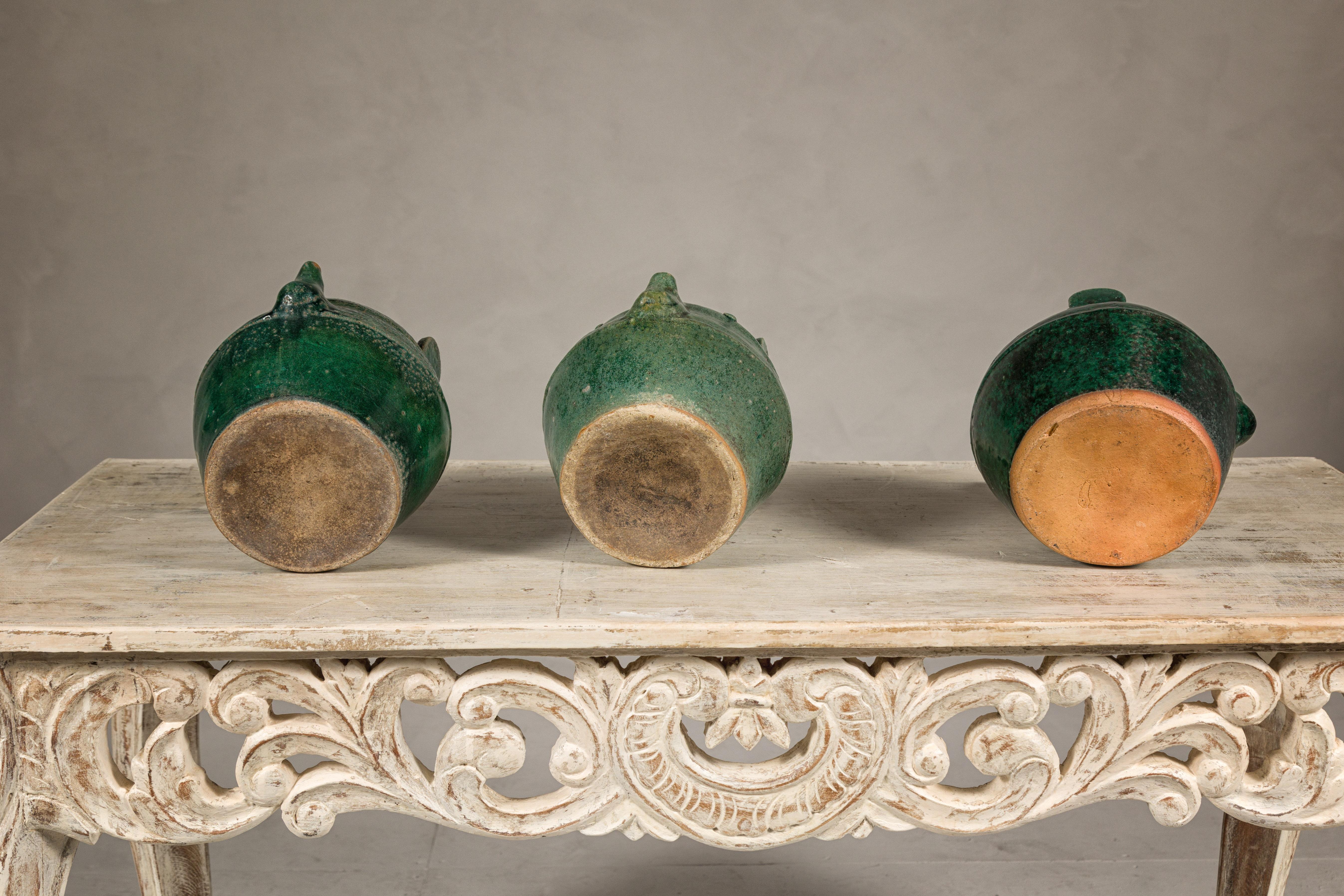 Qing Dynasty Green Glaze Late 19th Century Shiwan Ware Pottery Teapots Sold Each For Sale 8