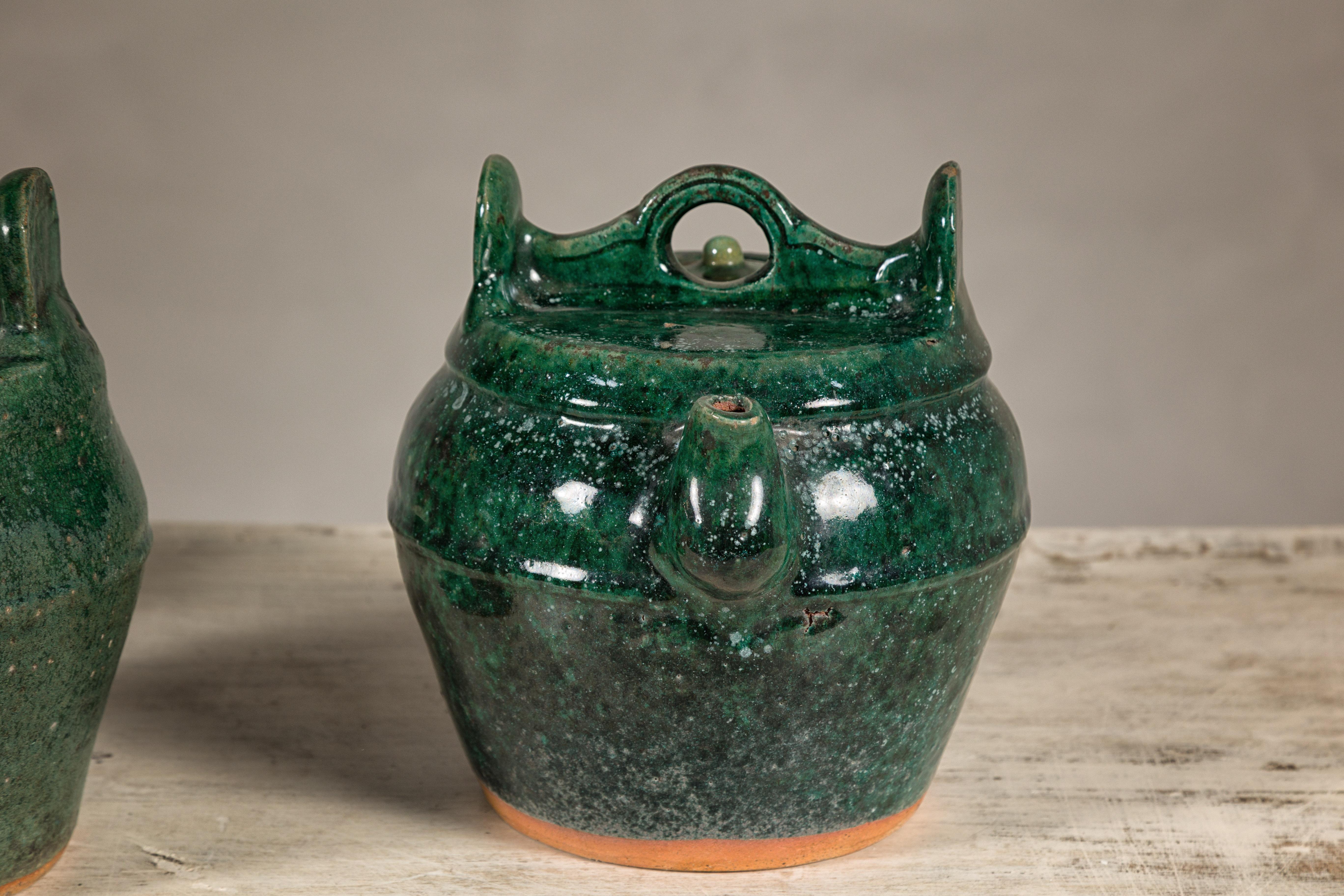 Ceramic Qing Dynasty Green Glaze Late 19th Century Shiwan Ware Pottery Teapots Sold Each For Sale