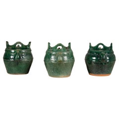 Qing Dynasty Green Glaze Late 19th Century Shiwan Ware Pottery Teapots Sold Each