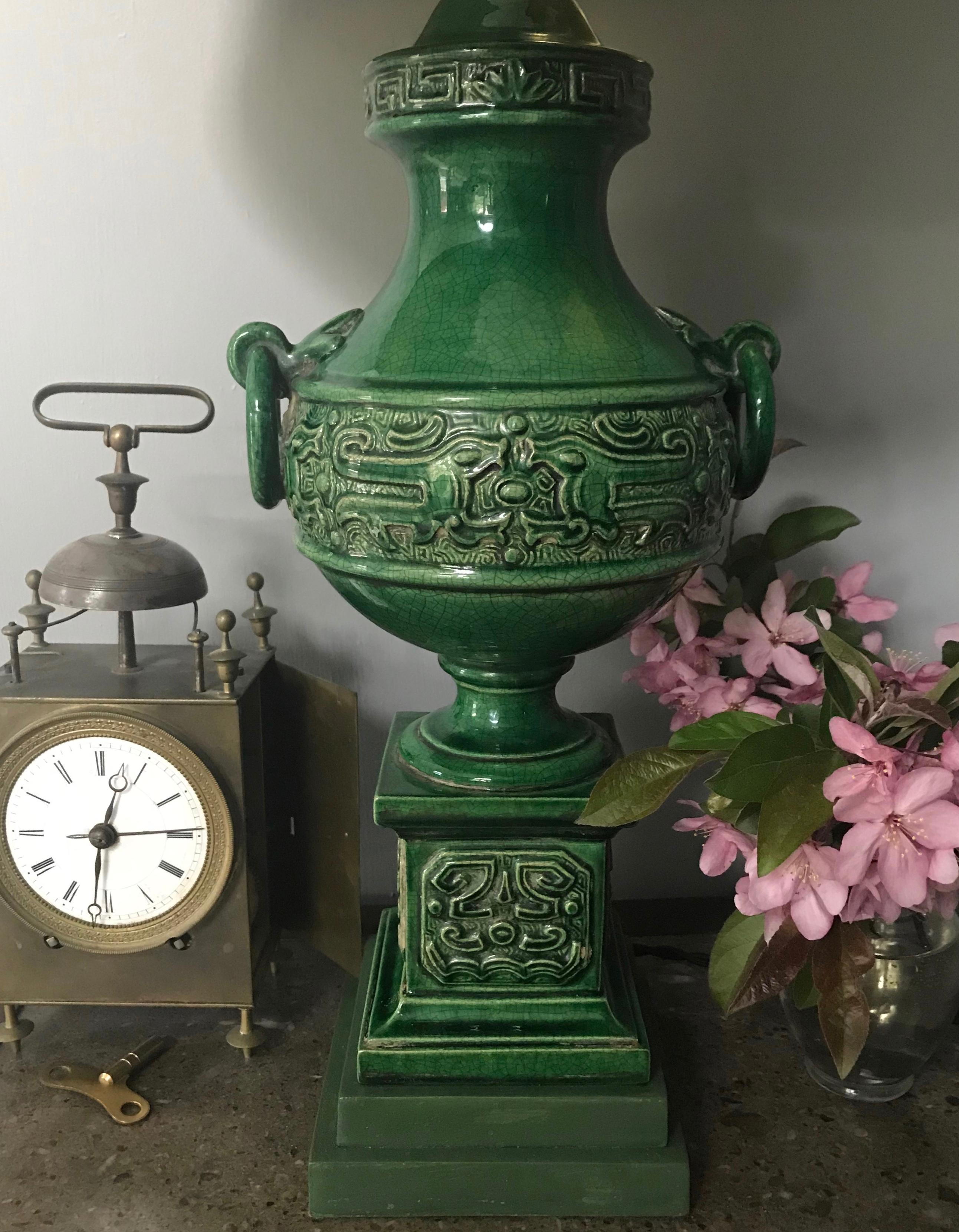 Chinese Qing Dynasty Green Urn Lamp For Sale