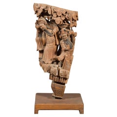 Qing Dynasty Hand-Carved Wooden Temple Corbel with Detailed Figures