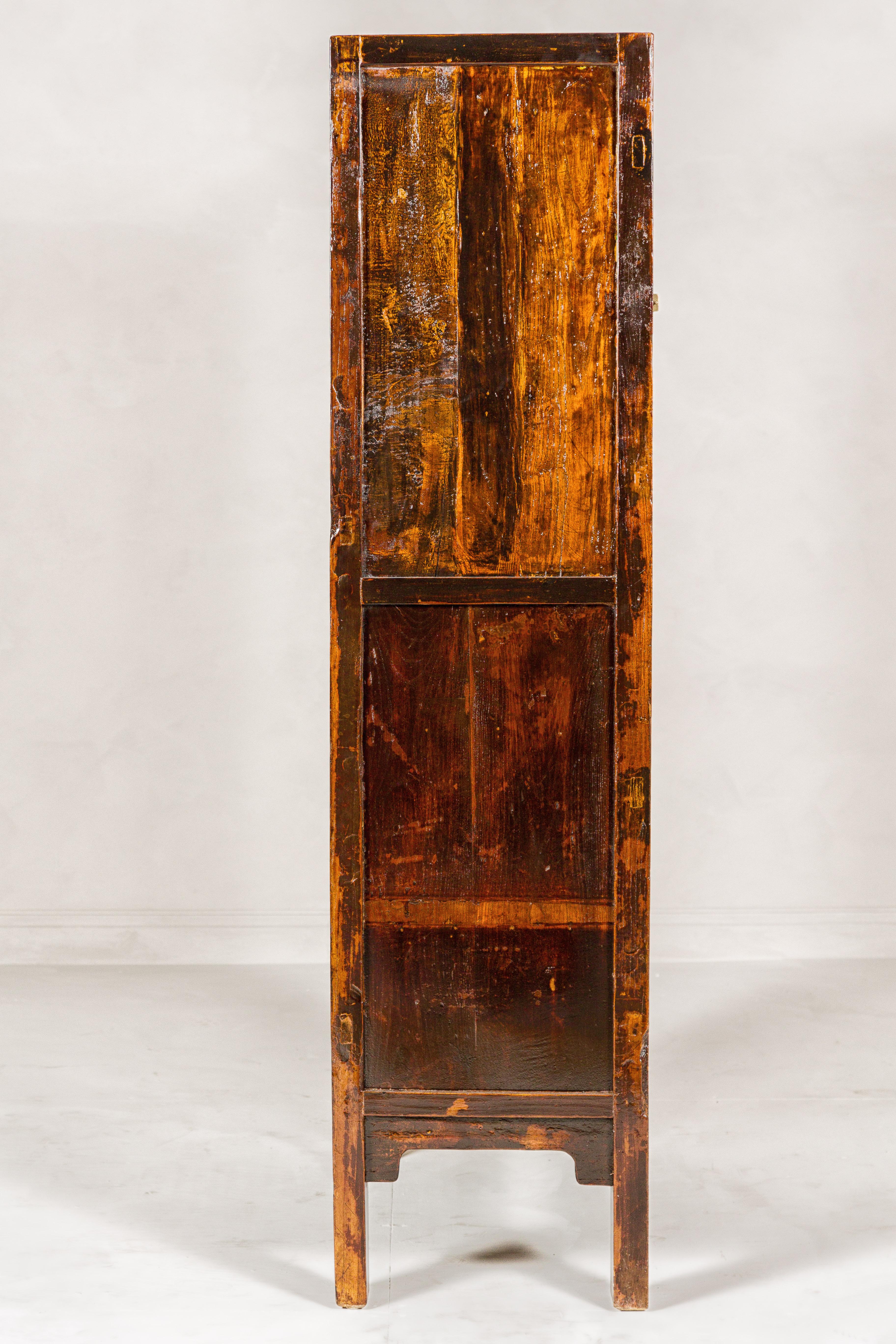 Qing Dynasty Hand-Painted Cabinet with Floral Décor, Doors and Drawers For Sale 7
