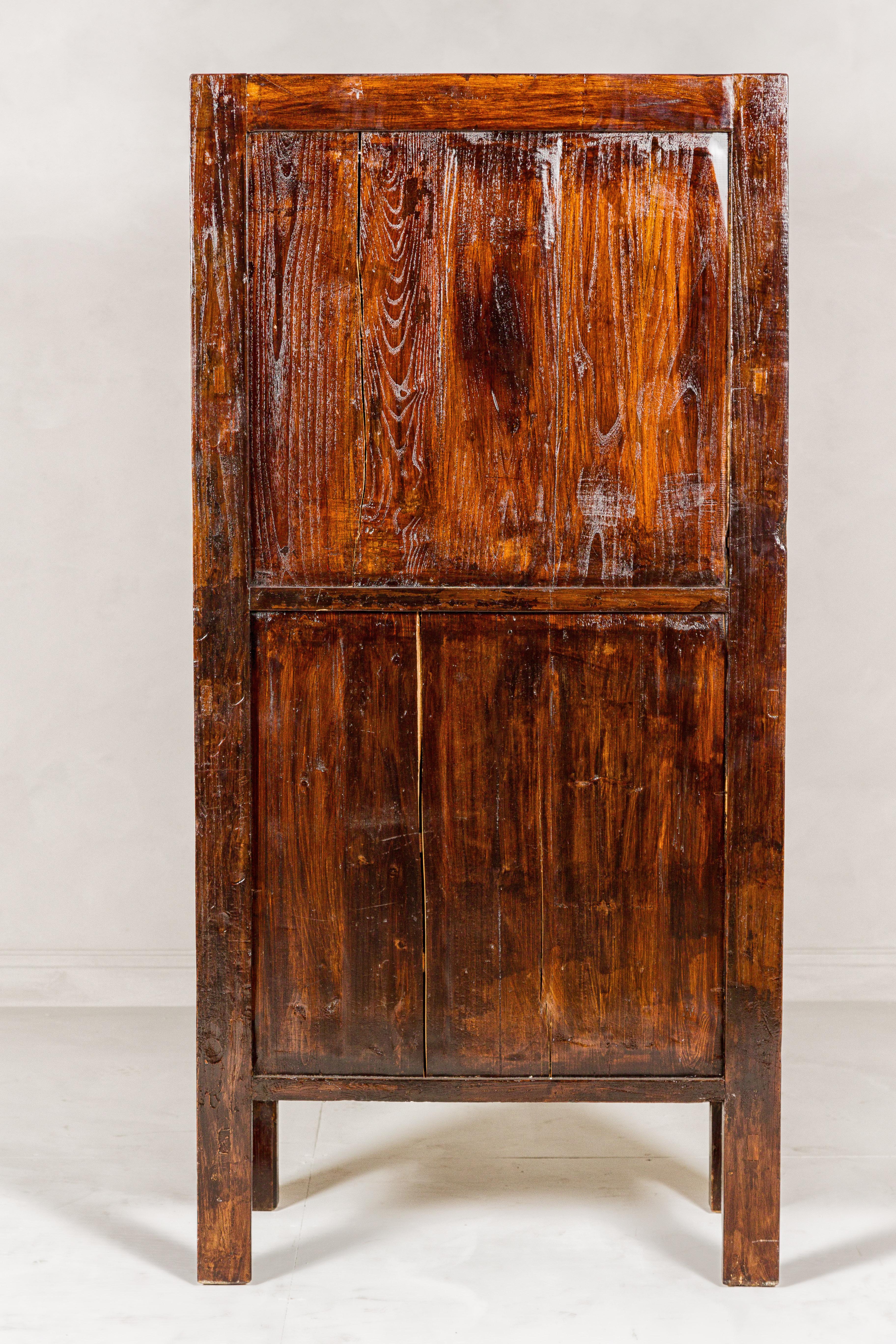 Qing Dynasty Hand-Painted Cabinet with Floral Décor, Doors and Drawers For Sale 8
