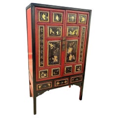Qing Dynasty Hand Painted & Lacquered Gilt Armoire Cabinet, China