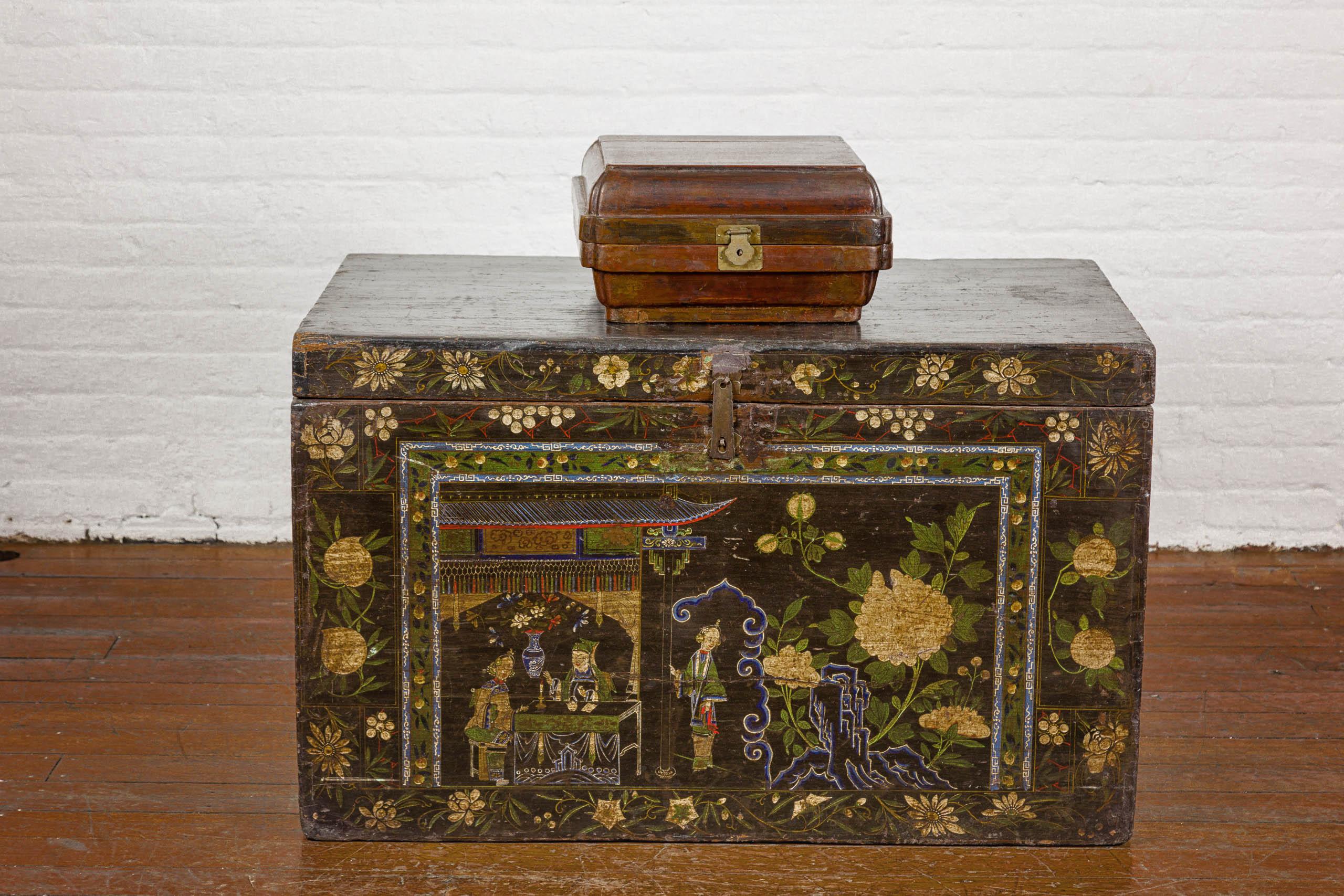 Qing Dynasty Hinged Box with Brass Hardware and Weathered Patina In Good Condition For Sale In Yonkers, NY