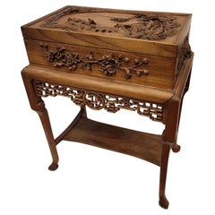 Qing Dynasty Indochina side chest, ,  carved wood on legs