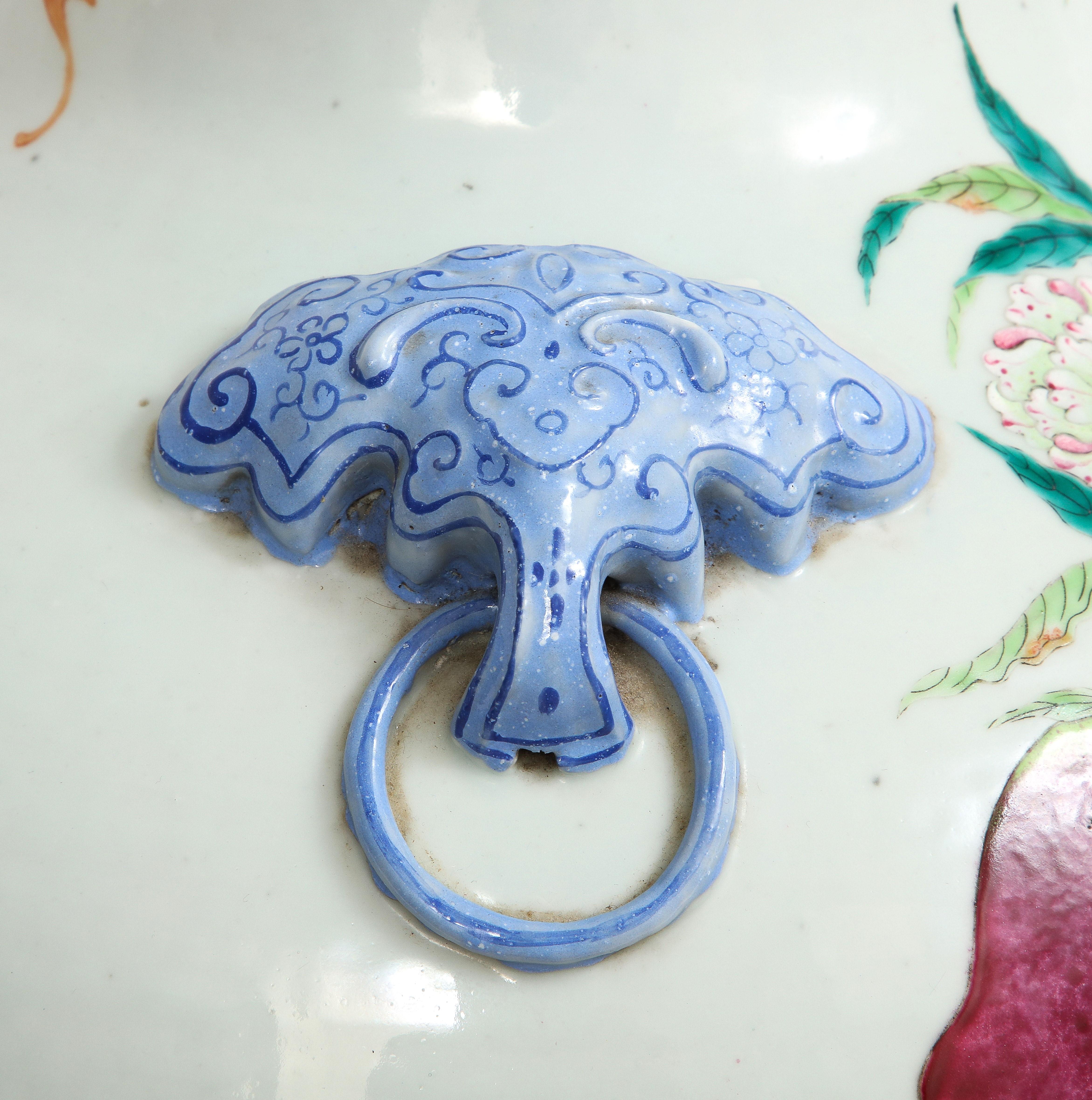 Qing Dynasty Large Chinese Blue Foo Dog Handled Famille-Rose Nine Peach Vase 11
