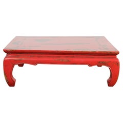 Table basse Kang de la dynastie Qing avec laque rouge vieillie sur mesure