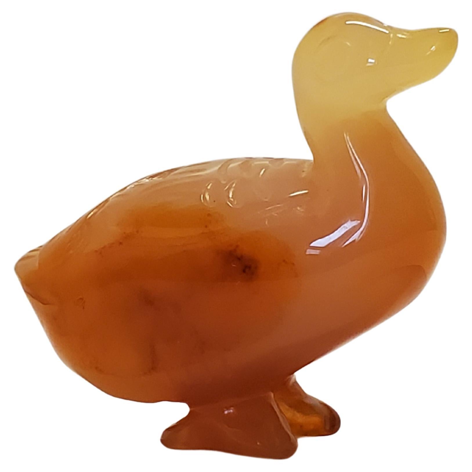 Jade Duck Qing Dynasty Natural Yellow and Russet Jade Duck, Signed