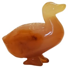 Qing Dynasty Natural Yellow and Russet Jade Duck, Signed