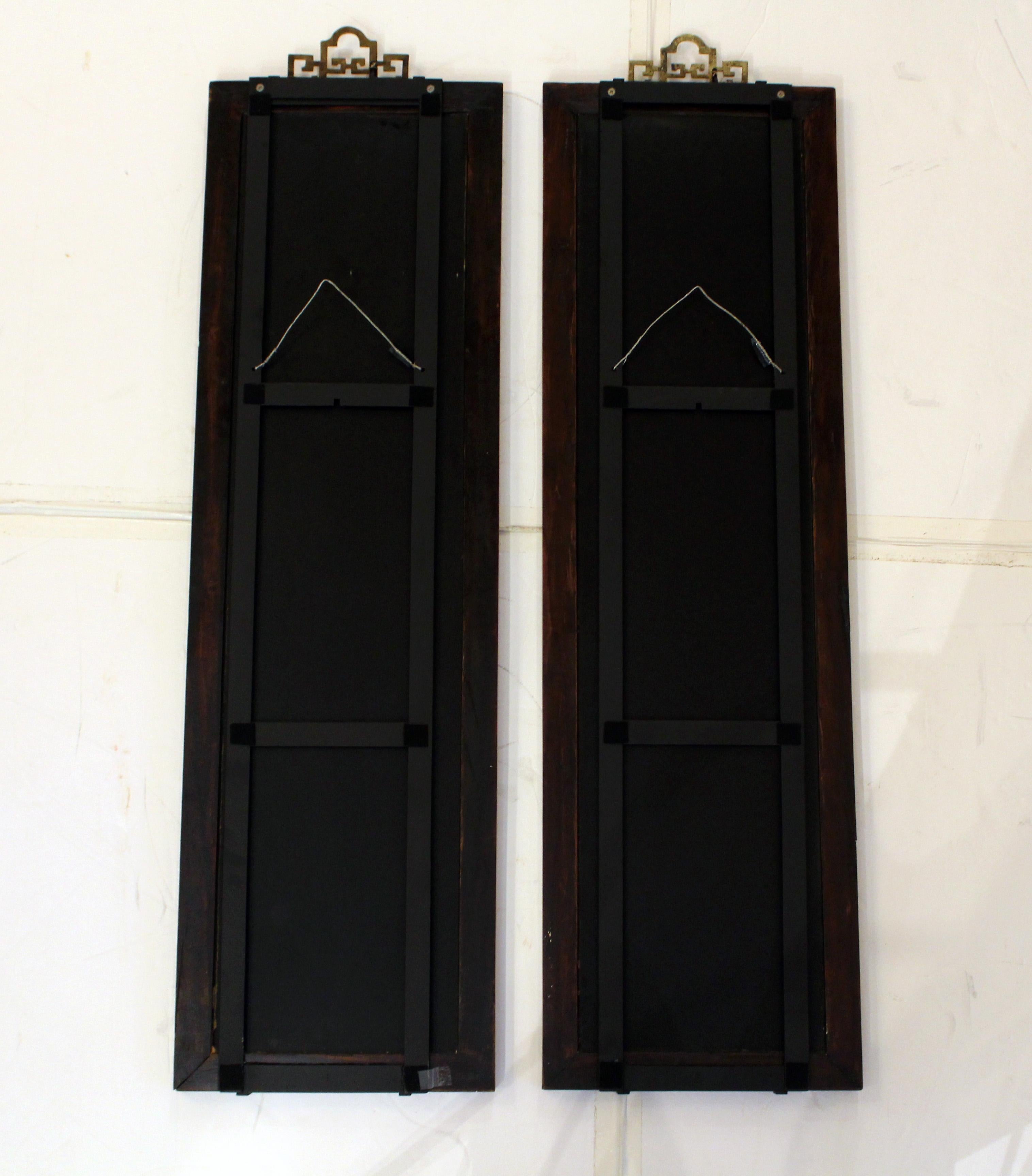 A pair of lacquer wall panels. Chinese, Qing Dynasty. With jade, ivory & hardstone carvings in painted & gilded little landscapes. Handsomely carved frames. Fine brass hangers. Now with custom steel mounting brackets en verso. 13