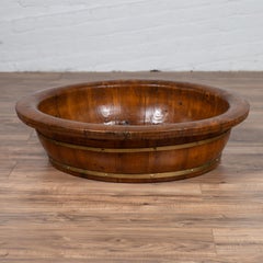 Qing Dynasty Periode 19. Jahrhundert Chinesische Elmwoods Reiskorb mit Messing Klammern