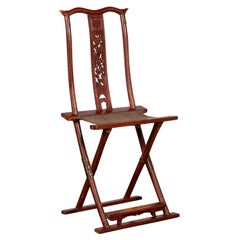 Qing Dynasty Red Lacquer Traveller's Folding Chair with Woven Seat