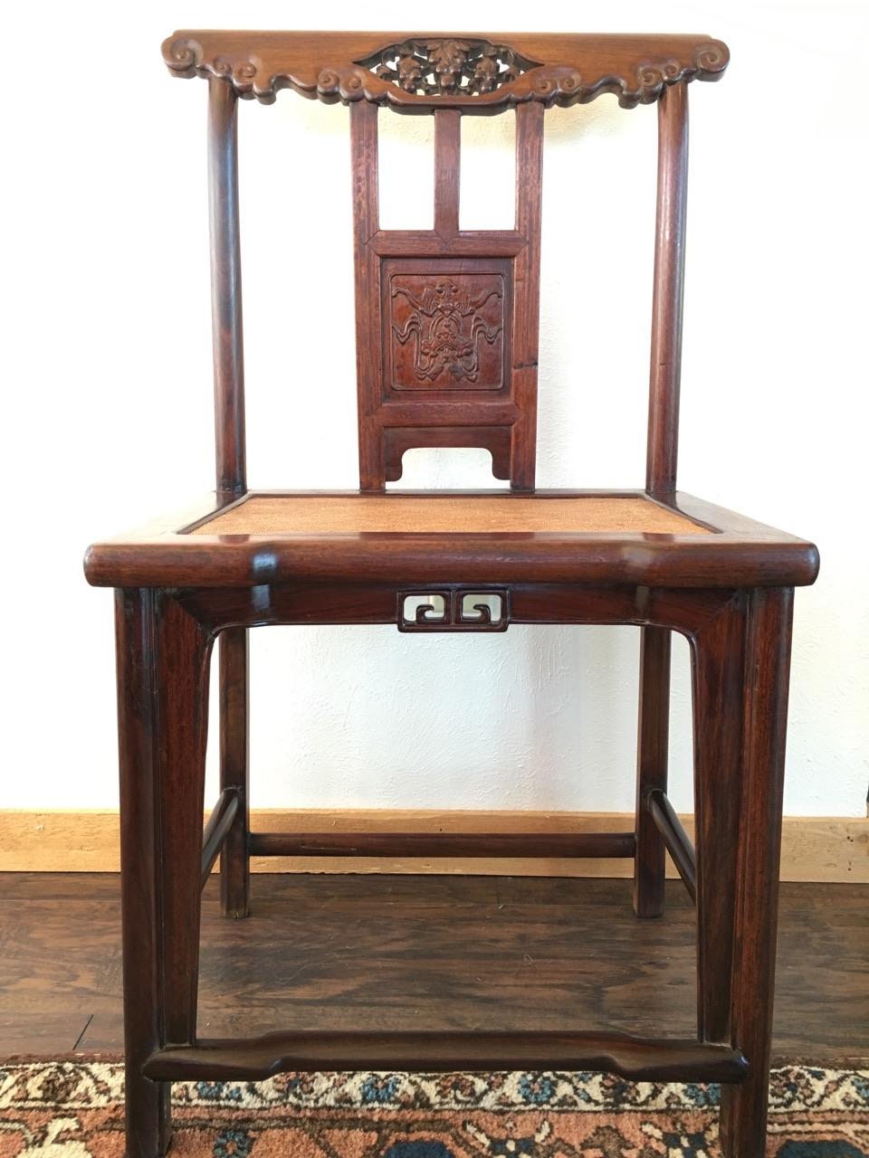 Qing Dynasty Rosewood Carved Chinese Armchairs, a Pair 2