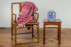 Qing Dynasty Side Table with Burl Top, Horse Hoof Legs and Humpback Stretcher