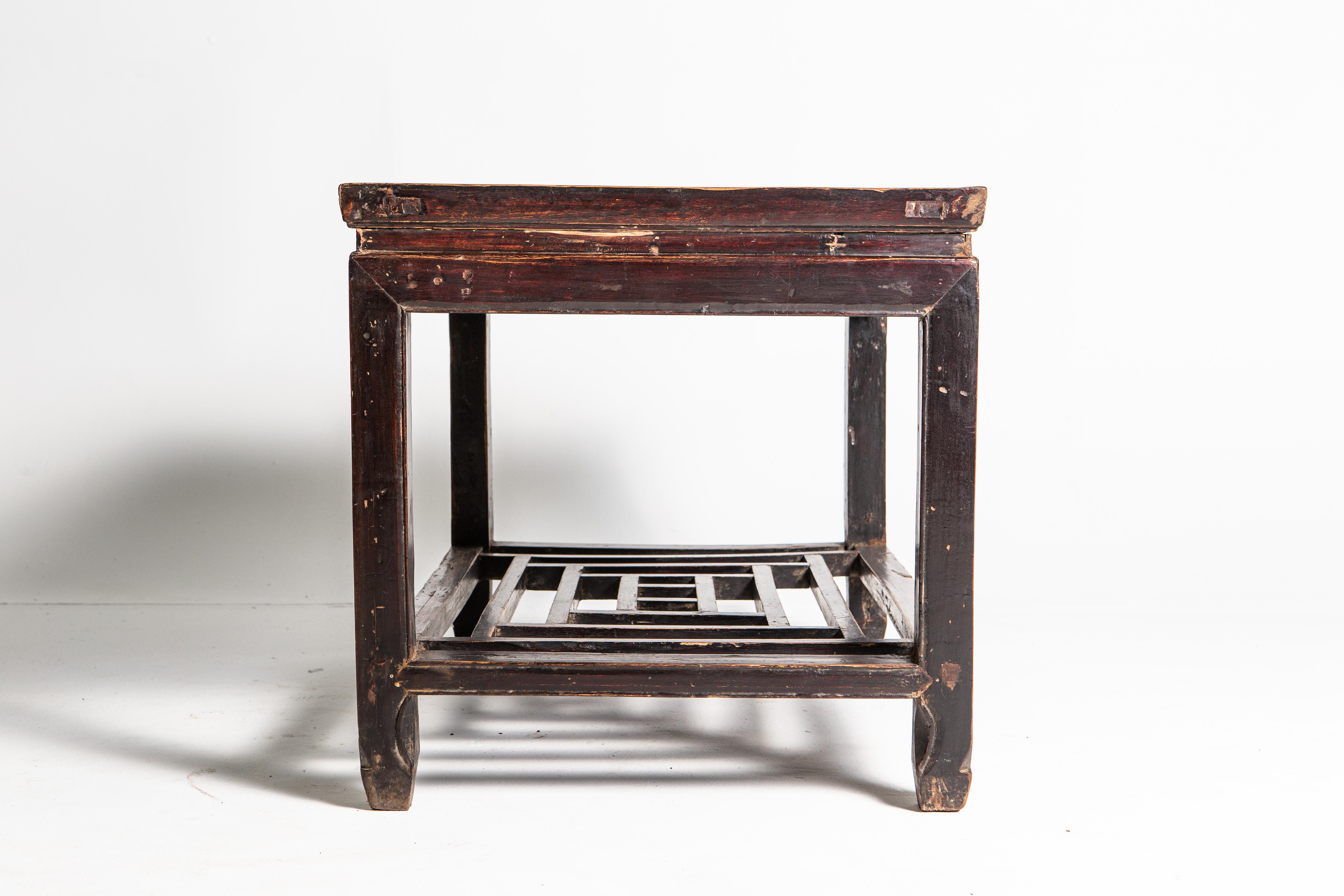 Elm Qing Dynasty Side Table with Shelf