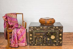 Qing Dynasty Square Box with Brass Lock and Distressed Lacquer Interior