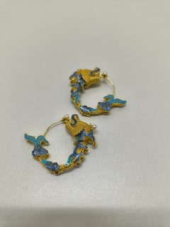 Qing Dynasty–Style Enamel Dragon Hoop Earrings Gold toned